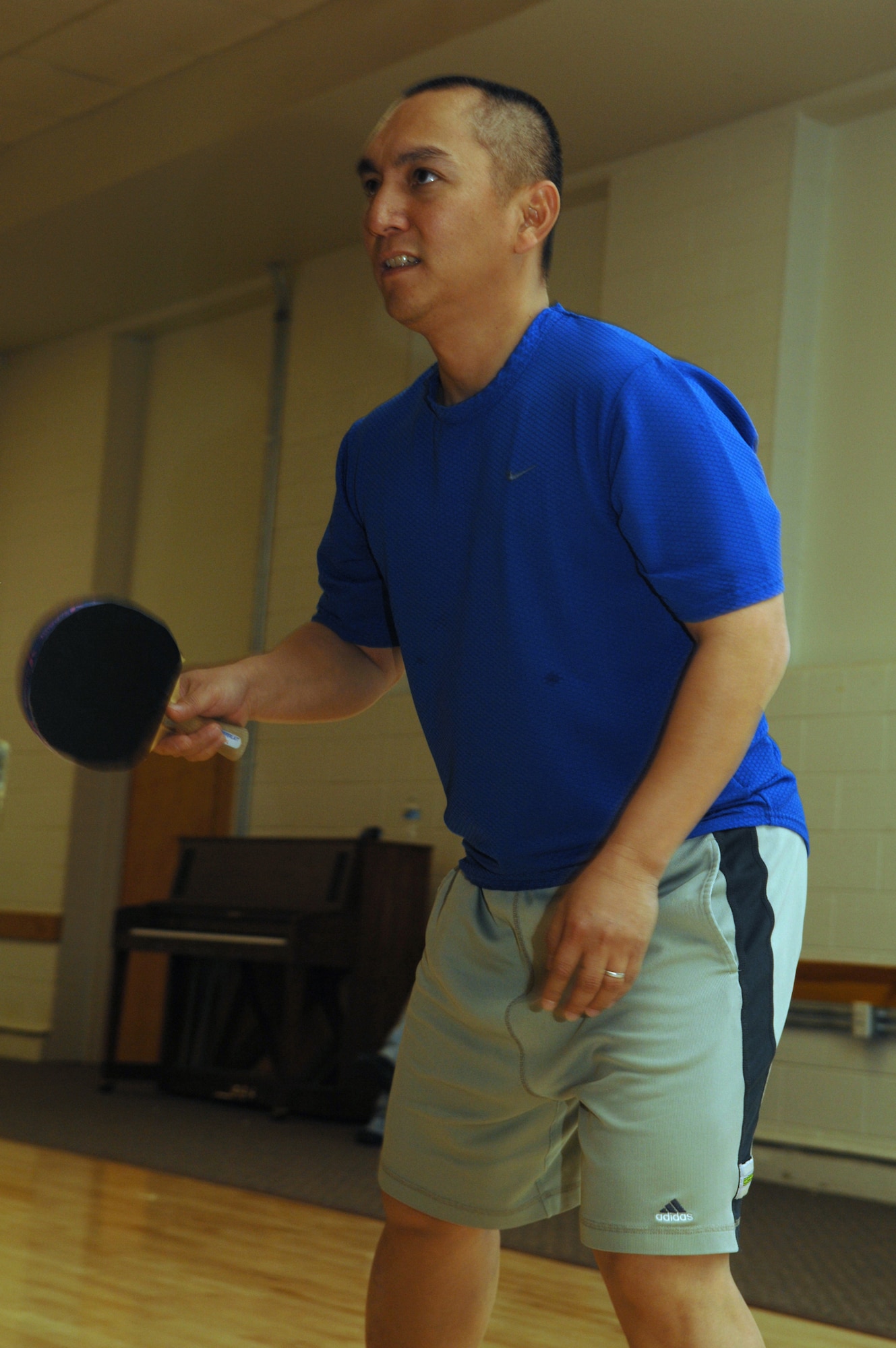 HOLLOMAN AIR FORCE BASE, N.M. ? Tech. Sgt. Jelmer Demanuel, 49th Materiel Maintenance Support Squadron, participates in a ping pong tournament at the Community Center here April 11. The Community Center holds a variety of different tournaments, such as ping pong and computer gaming tournaments, that Airmen can participate in. (U.S. Air Force photo by Airman Sondra M. Wieseler)