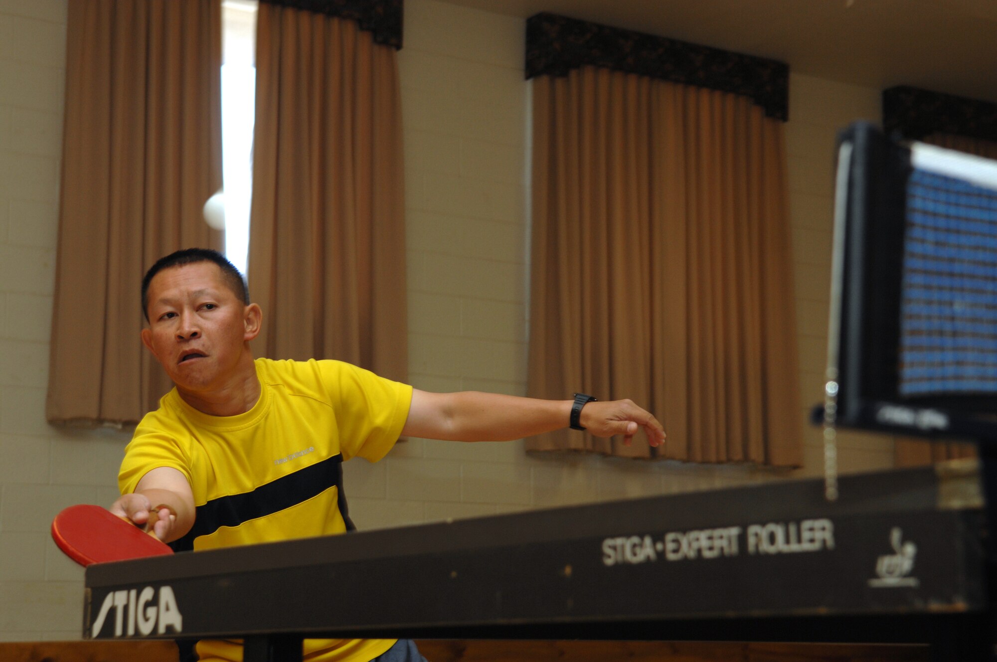 HOLLOMAN AIR FORCE BASE, N.M. ? 2nd Lt. Thomas Truong, 46th Test Group, participates in a ping pong tournament at the Community Center here April 11. Ping pong is one of many activities Airmen can participate in at the Community Center. (U.S. Air Force photo by Airman Sondra M. Wieseler)