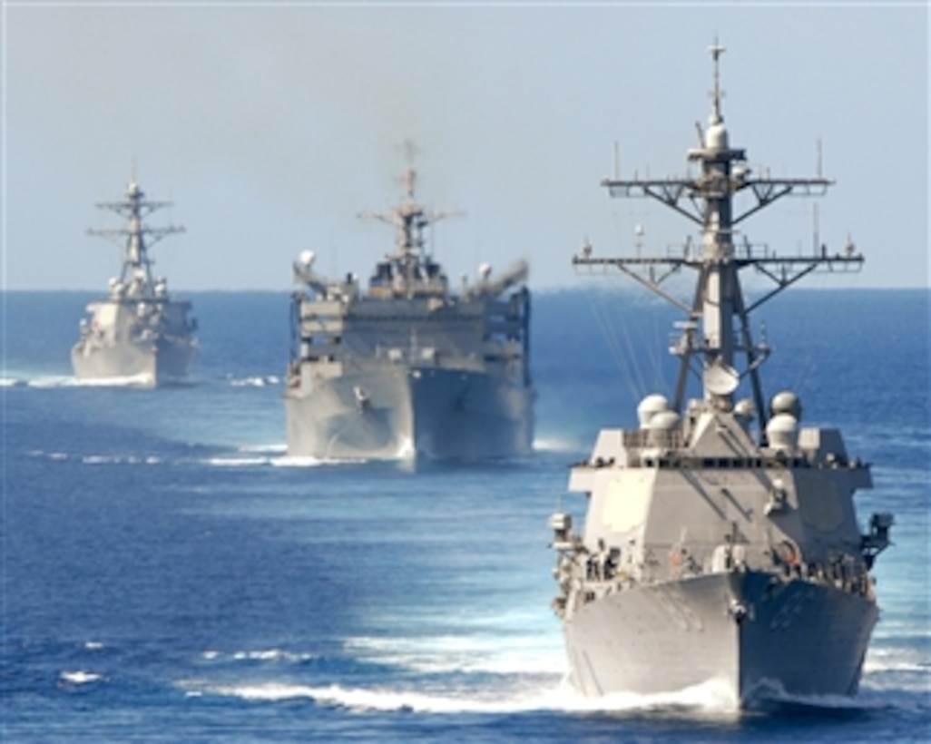 The USS Shoup (DDG 86) and other ships of Carrier Strike Group 9 transit the Philippine Straits on April 11, 2008.  The ships of Carrier Strike Group 9, led by USS Abraham Lincoln (CVN 72), are on deployment to the 5th Fleet area of responsibility.  