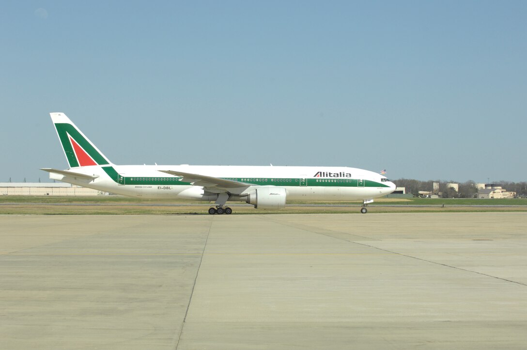 Pope Benedict XVI's plane, hosted by the 316th Wing and the Air Force District of Washington, arrives at Andrews Air Force Base, Md., on Apr 15, 2008.   (U.S. Air Force photo by Senior Airman Renae L. Kleckner)(released)