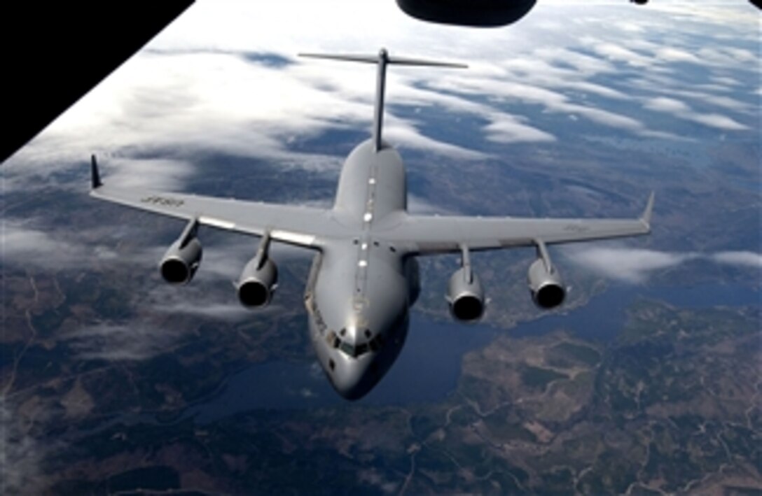 The C-17 Globemaster III provides intra-theater heavy-airlift support for coalition forces in Afghanistan and Iraq.
