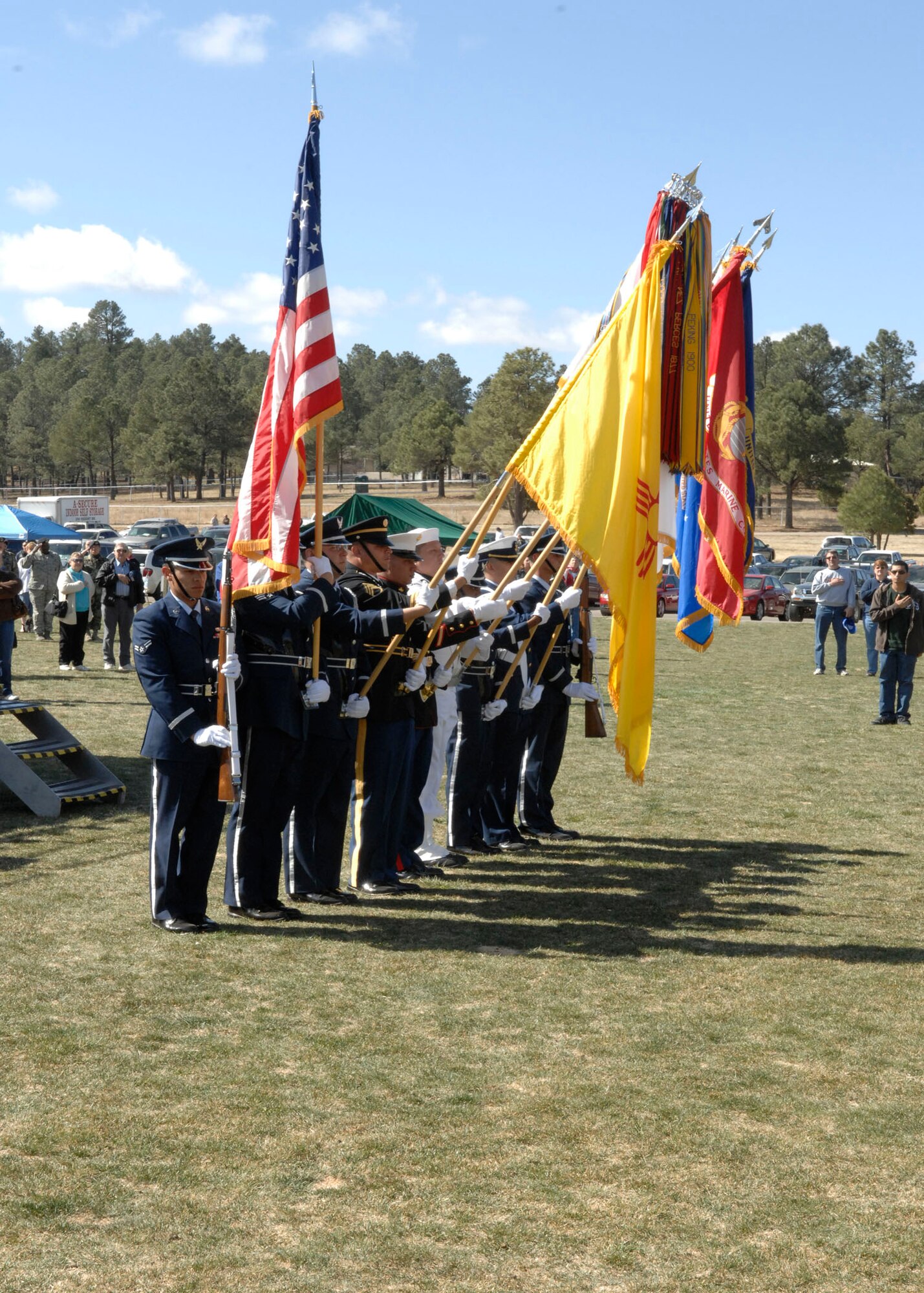 RUIDOSO, N.M. --The joint-service color guard posts the colors during the Military Appreciation Weekend here Apr. 11. (U.S. Air Force photo/Airman 1st Class Rachel A. Kocin)