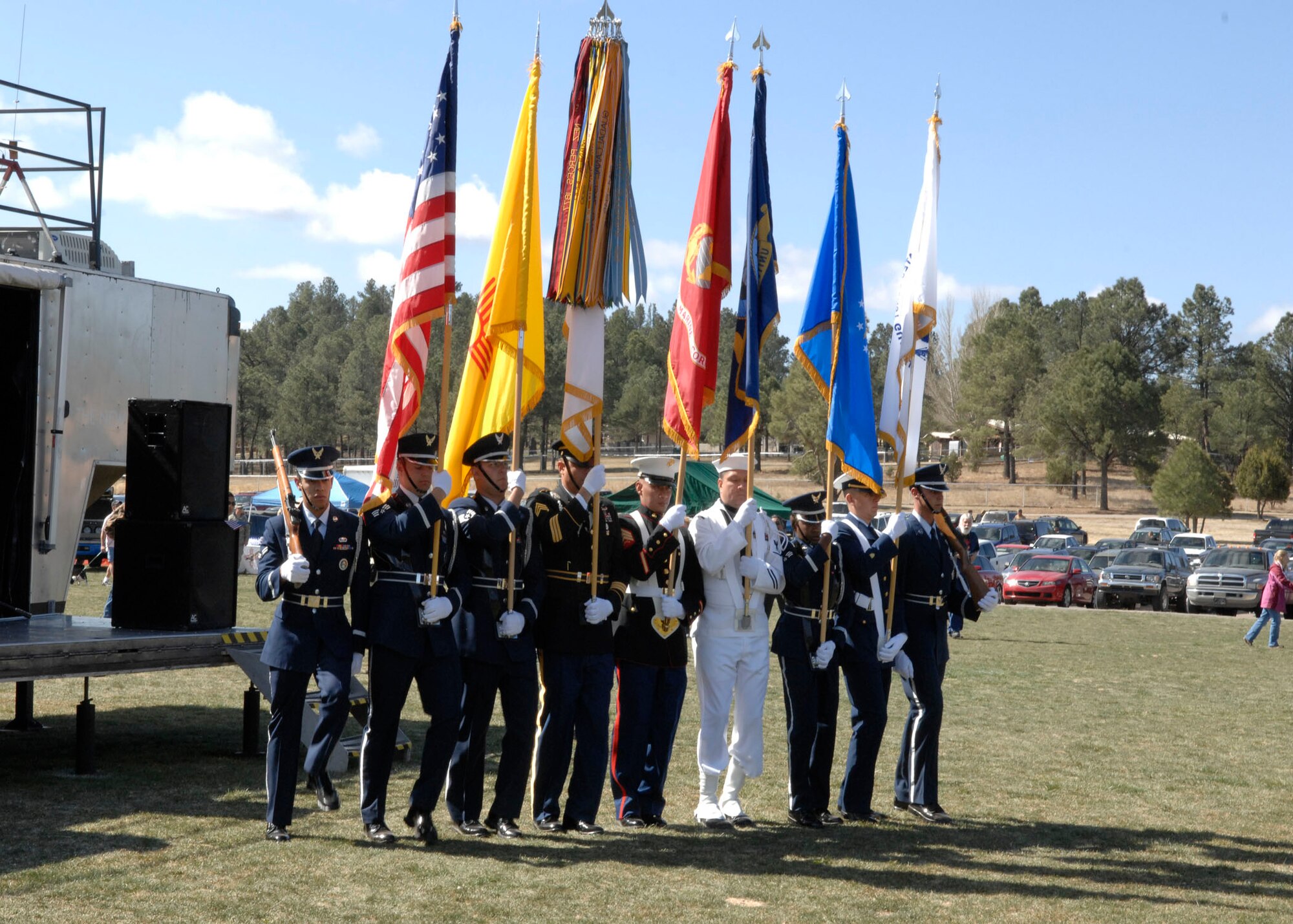 RUIDOSO, N.M. --The joint-service color guard posts the colors during the Military Appreciation Weekend here Apr. 11. (U.S. Air Force photo/Airman 1st Class Rachel A. Kocin)