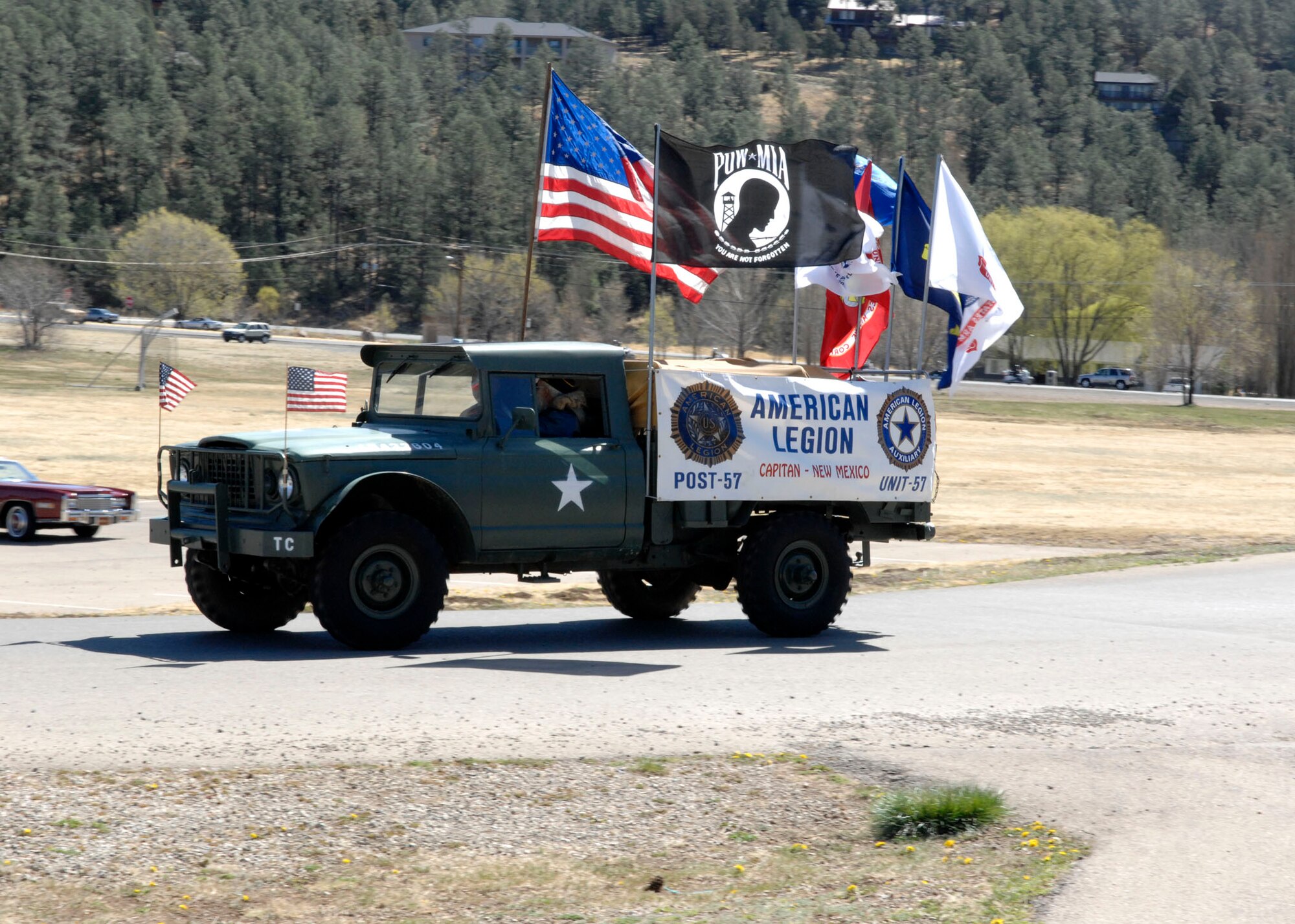 RUIDOSO, N.M. --The American Legion truck arrives with a convoy during the Military Appreciation Weekend here Apr. 11. (U.S. Air Force photo/Airman 1st Class Rachel A. Kocin)