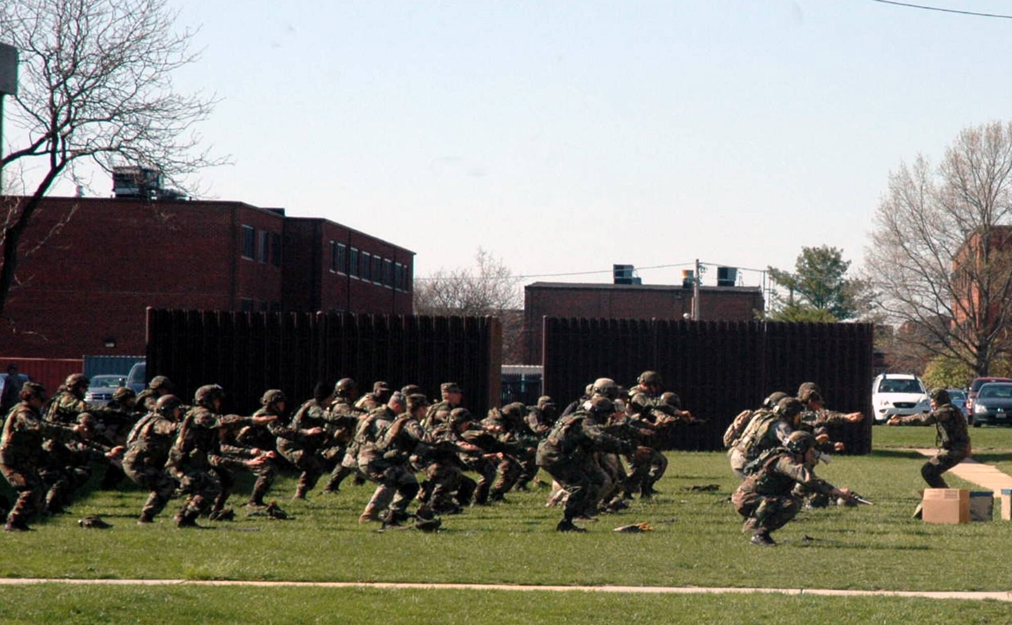 Students in the Advanced Contingency Skills Training Course 08-4 exercise as part of preparation for field training on Fort Dix, N.J., April 15, 2008.  The course, taught by the U.S. Air Force Expeditionary Center's 421st Combat Training Squadron, prepares Airmen for upcoming deployments.  (U.S. Air Force Photo/Tech. Sgt. Scott T. Sturkol)