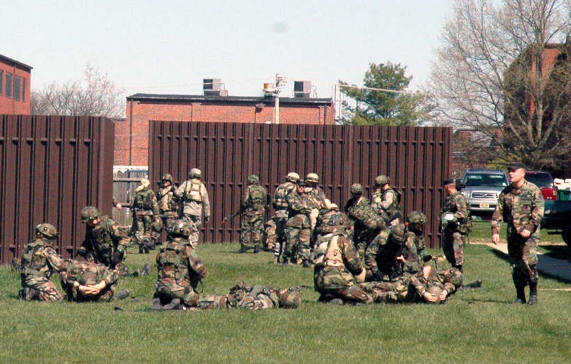 Students in the Advanced Contingency Skills Training Course 08-4 practice stations for combat first aid training during training at Fort Dix, N.J., April 15, 2008.  The course, taught by the U.S. Air Force Expeditionary Center's 421st Combat Training Squadron, prepares Airmen for upcoming deployments.  (U.S. Air Force Photo/Tech. Sgt. Scott T. Sturkol)