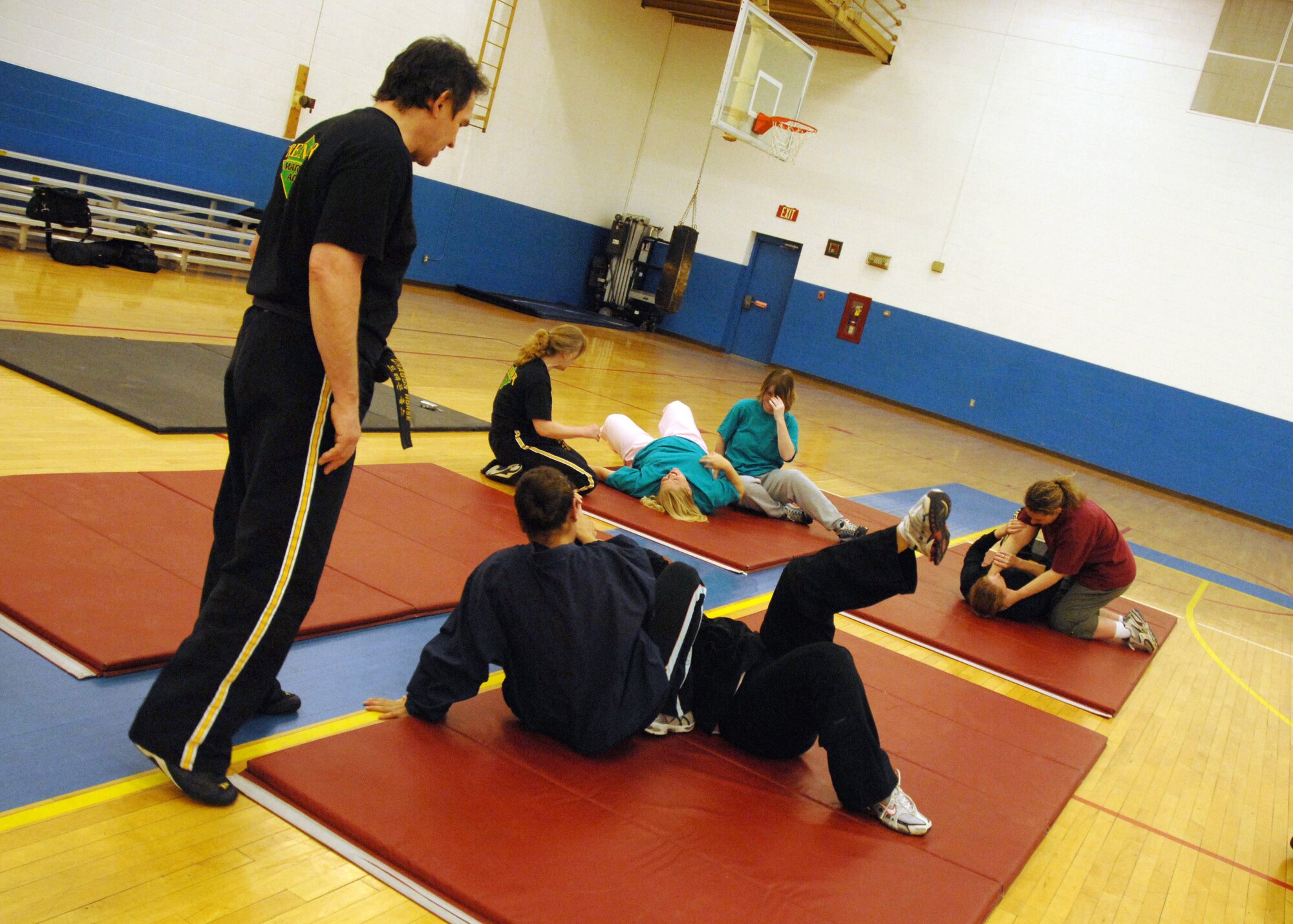 CANNON AIR FORCE BASE, N.M. -- Premier Martial Arts instructor Paul Hardt teaches proper self defense techniques at the Fitness Center April 17. April is Sexual Assault Awareness Month. (U.S. Air Force photo/Airman 1st Class Evelyn Chavez)