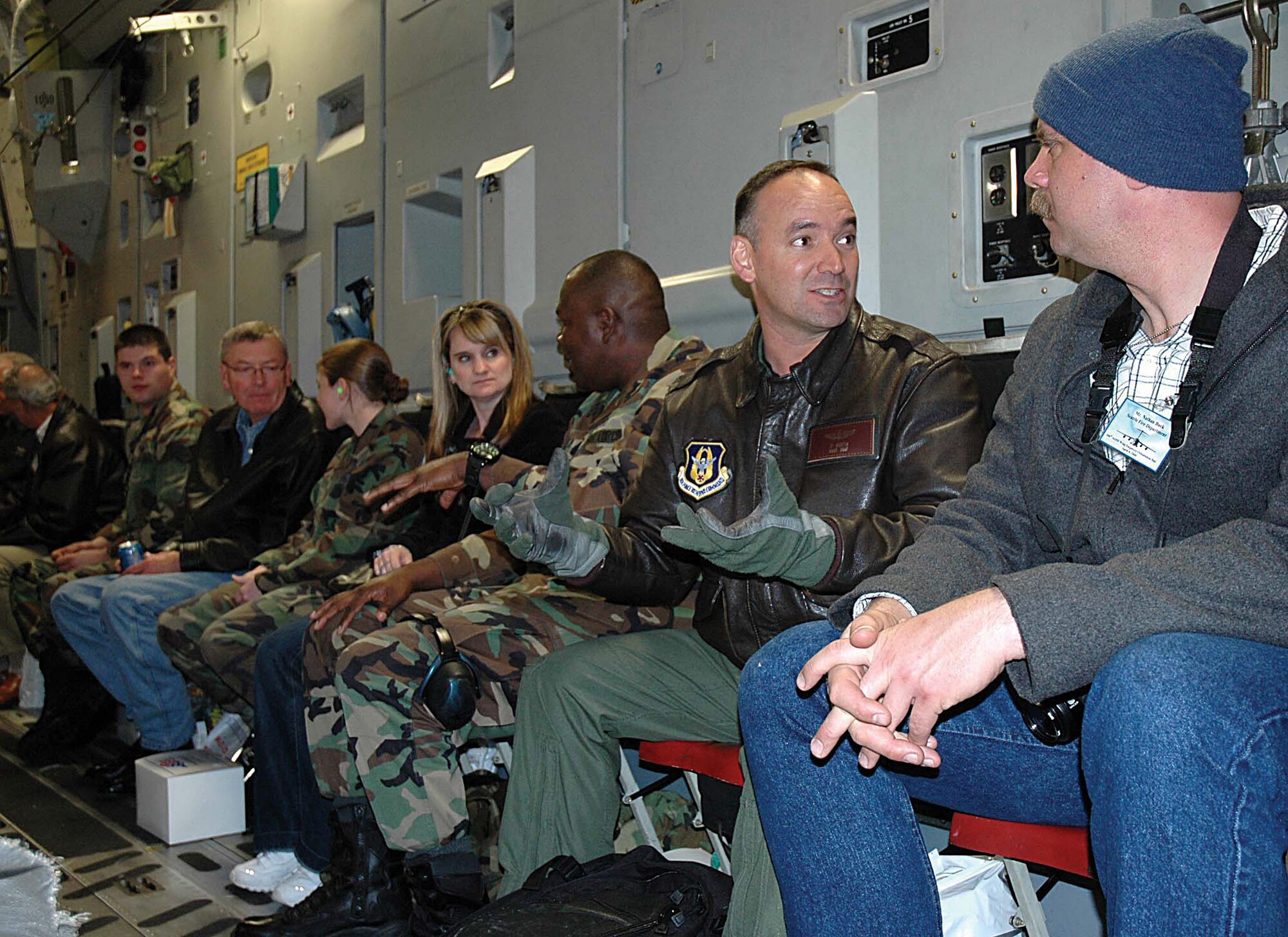 Master Sgt. J.P. Wirth, 446th Aeromedical Evacuation Squadron, McChord Air Force Base, Wash., explains aspects of his job to his employer Nathan Buck, Seattle Fire Department, during employer orientaiton day April 5. Employer orientation day is an Air Force Reserve program to bring understanding and cooperation to the relationships of civilian employers and their employes who also serve in the Air Force Reserve. (U.S. Air Force photo/Airman First Class Patrick Cabellon)