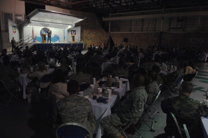 MOODY AIR FORCE BASE, Ga. -- Moody personnel listen to the guest speaker at the Maintenance Professional of the Year ceremony here April 19. The awards are presented annually to maintenance professionals who make exceptional contributions to mission readiness throughout the year. (U.S. Air Force photo by Senior Airman Gina Chiaverotti)
