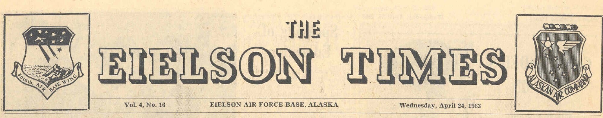 On Friday, April 18, 1958, the first edition of the Eielson Times was published.  Although the History Office does not have a copy of this paper in our archives, the name change makes sense. (graphic courtesy of the 354th Fighter Wing History Office)