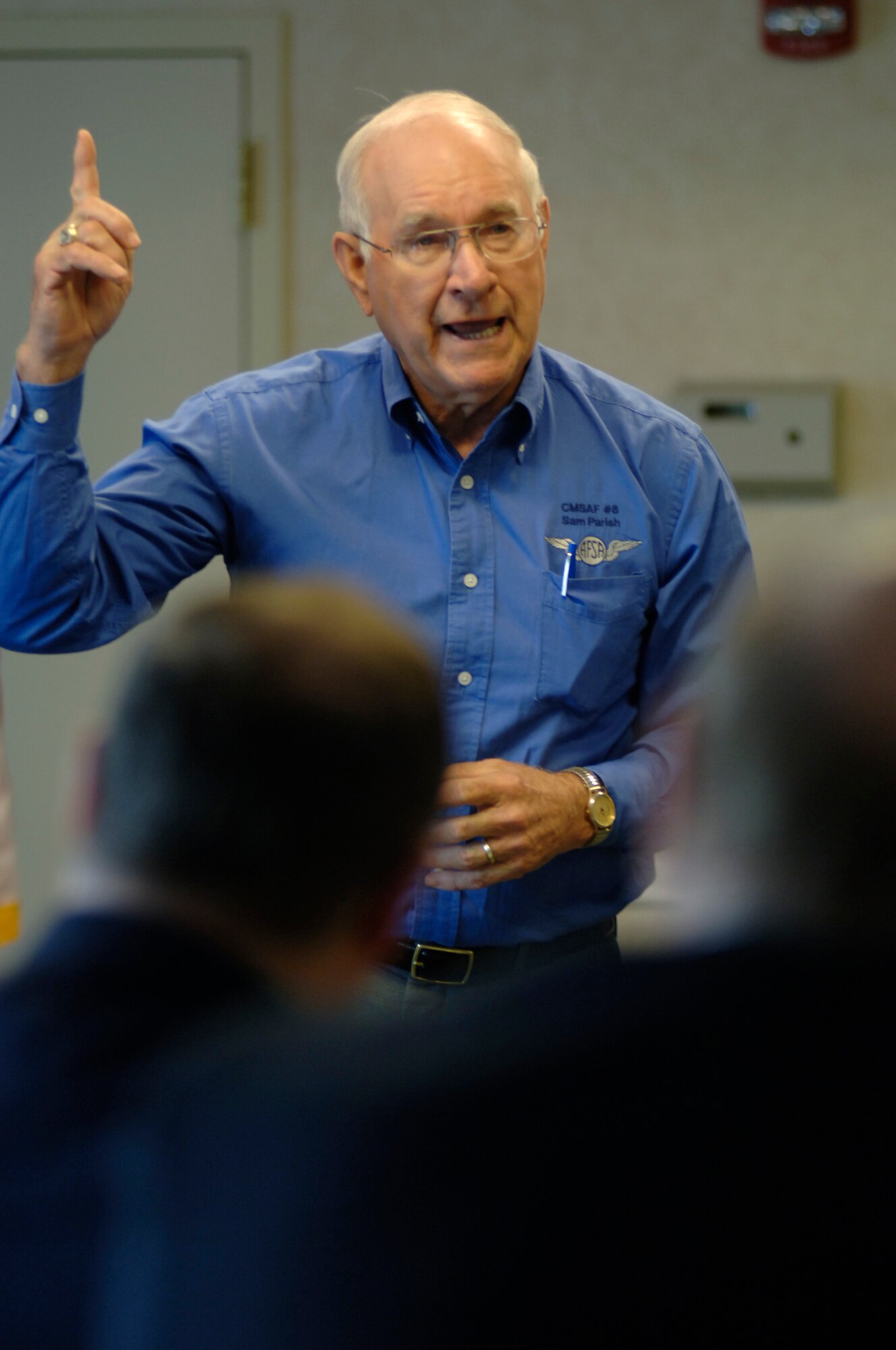 FAIRCHILD AIR FORCE BASE, Wash. – Eighth Chief Master Sgt. of the Air Force Sam Parrish speaks to the attendees of the Air Force Sergeants Association regional convention at the Hilton Gardens on April 18. (U.S. Air Force photo / Senior Airman Chad Watkins)