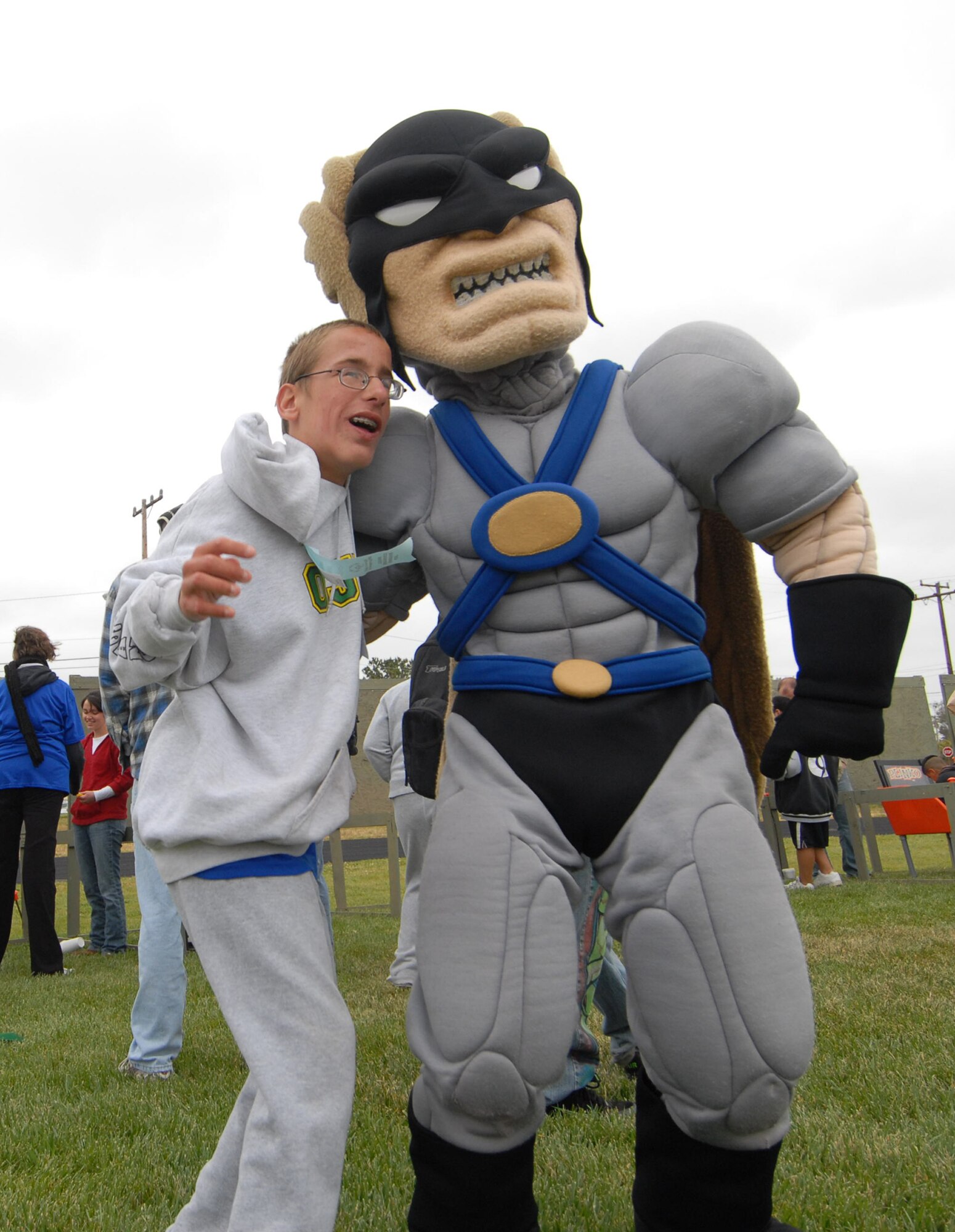 VANDENBERG AIR FORCE BASE, Calif. -- Hawkman watches the a race with a competitor during the Special Olympics here April 19. (U.S. Air Force photo/Senior Airman Christopher Hubenthal-Magarian)