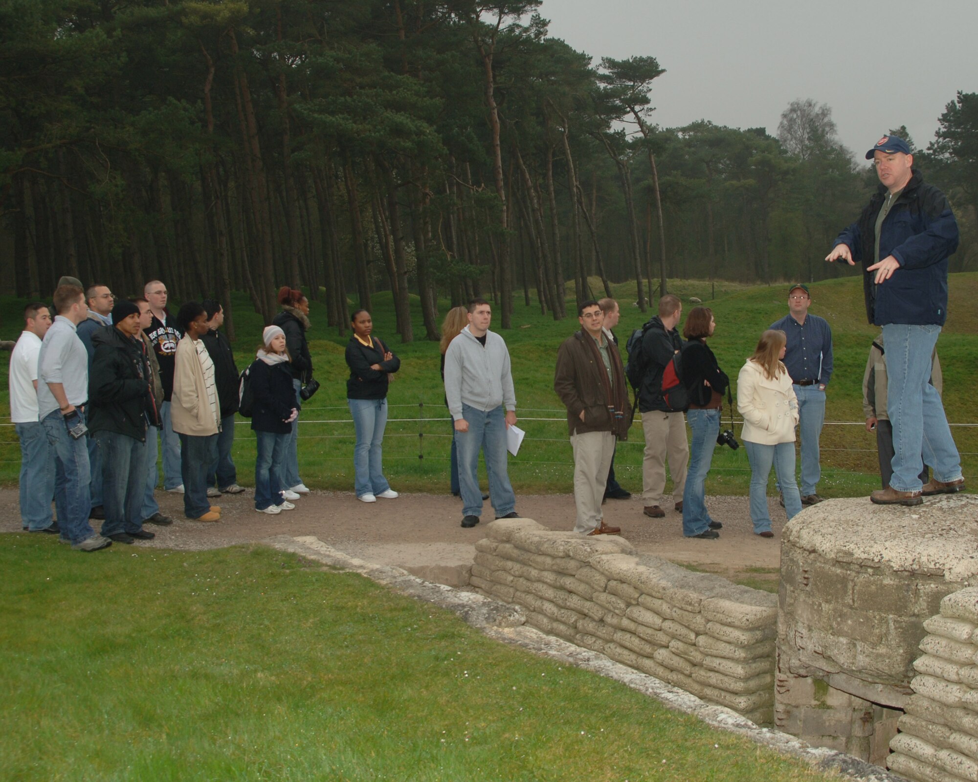 Maj. Bret C. Kinman. JAC Army Element Commander reviews the history of the Battle of the Somme with Army Element professional development trip participants.  Fought over ninety years ago, the Battle of the Somme tested the U.S. Army's readiness as a lesson to today's 'Army Strong.'  (U.S. Air Force photo by Staff Sgt. Chad E. Chisholm)