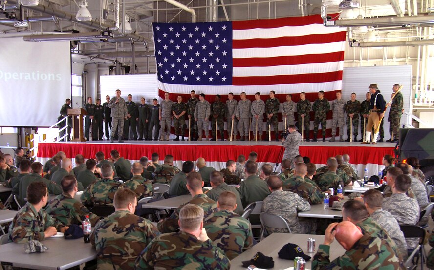MINOT AIR FORCE BASE, N.D. --  Colonel Martin Whelan, 91st Space Wing commander, congratulates Airmen preparing to compete Air Force wide in the 2008 Guardian Challenge competition. The event captures the essence of competition through rigorous evaluation. (U.S. Air Force photo by Airman 1st Class Kelly Timney)