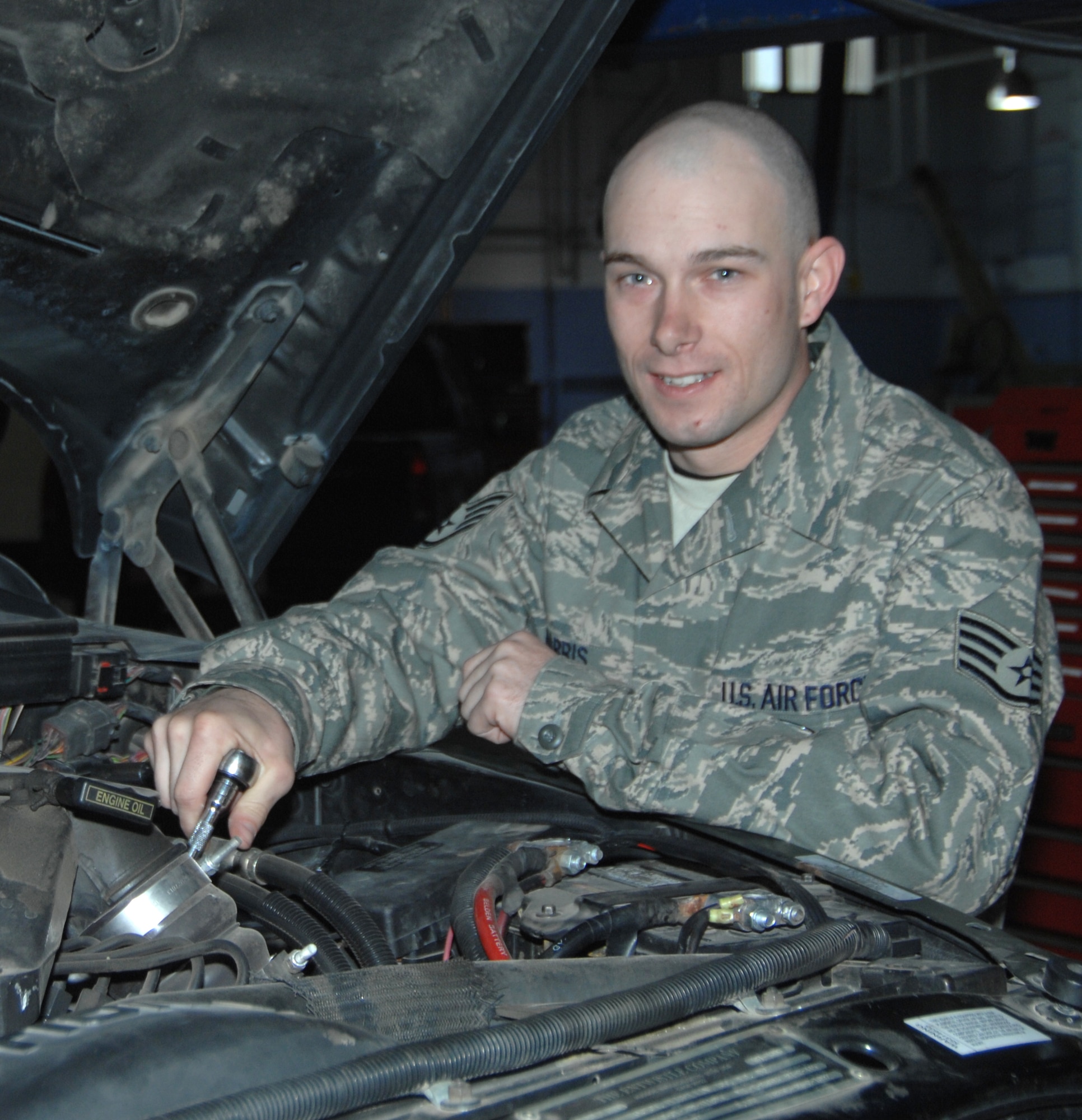MOUNTAIN HOME AIR FORCE BASE, Idaho -- Staff Sgt. Jessie Harris serves as a vehicle maintainer for the 366th Logistics Readiness Squadron. (U.S. Air Force photo/ Senior Airman Megan P. Lyon)