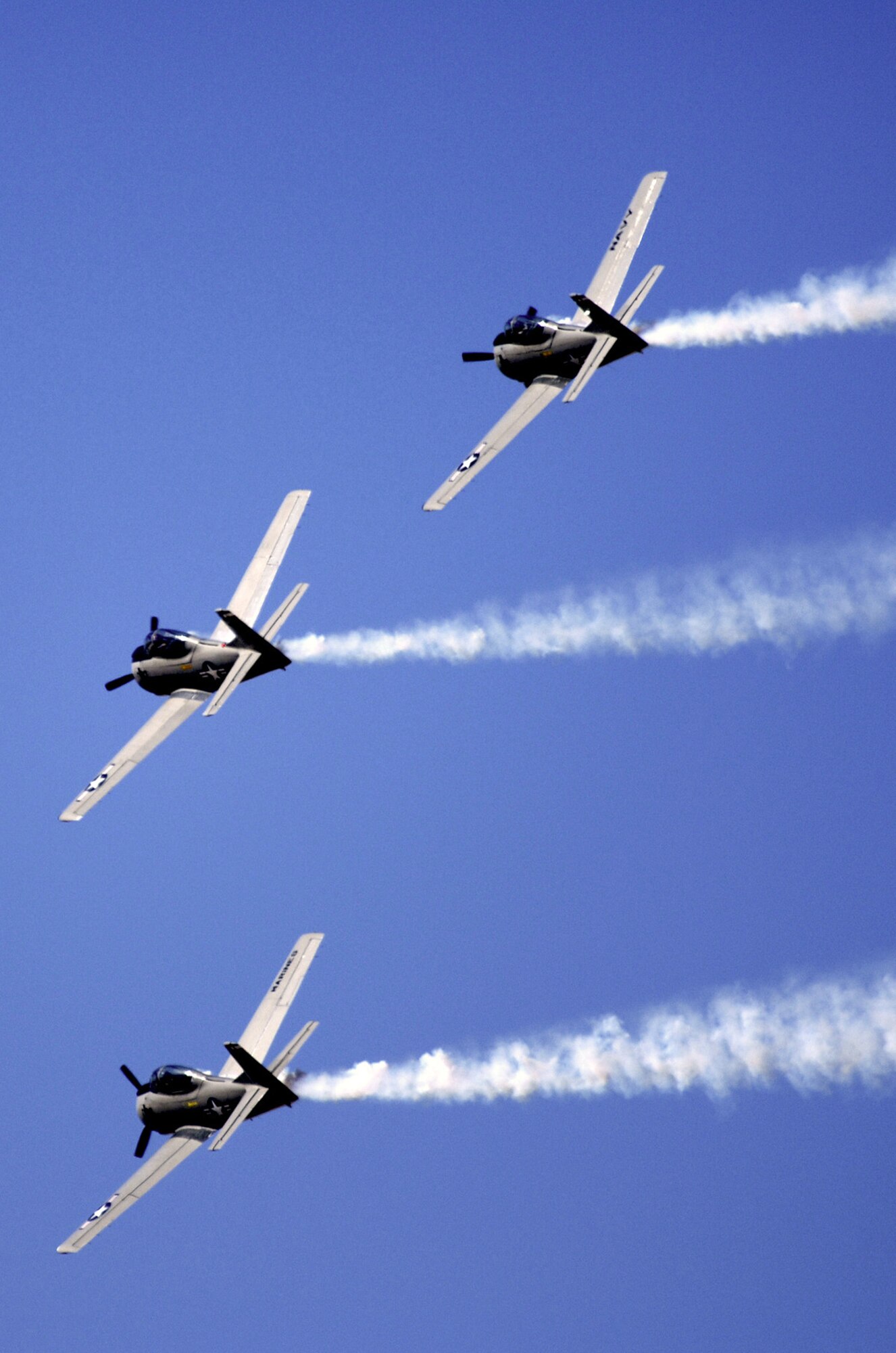 Members of the Trojan Flyers demo team perform during the Holloman Air and Space Expo at Holloman AFB, N.M., Oct. 27, 2007. The T-28 Warbird Dixie Demonstration Team will fly in formation in their vintage 1939 aircraft. There will be four aircraft from the Dixie Wing at the 2008 "Wings Over Charleston" Air Expo.  (U.S. Air Force photo/Staff Sgt. Jason Colbert)
