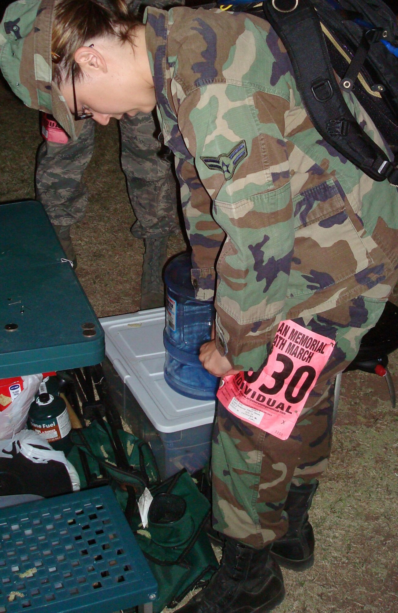 Airman Krokovay completes her pre-parations for the march.  (Courtesy photo)