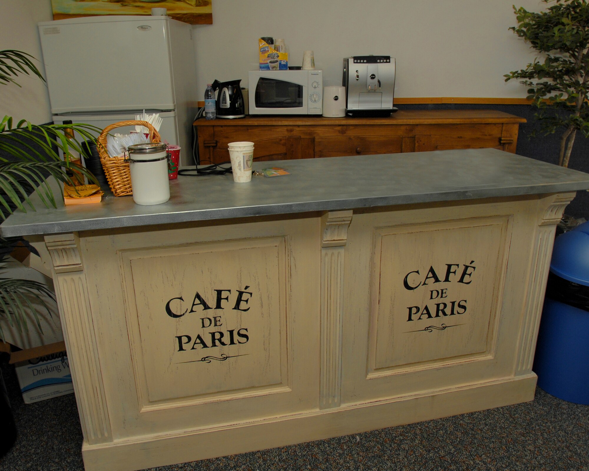 The hot and cold beverage counter in the new Club Seven Cafe, funded by the 435th Air Base Wing's chapel group. The cafe will be located in building 2414, room 280. Photo by Airman First Class Heidi Holston