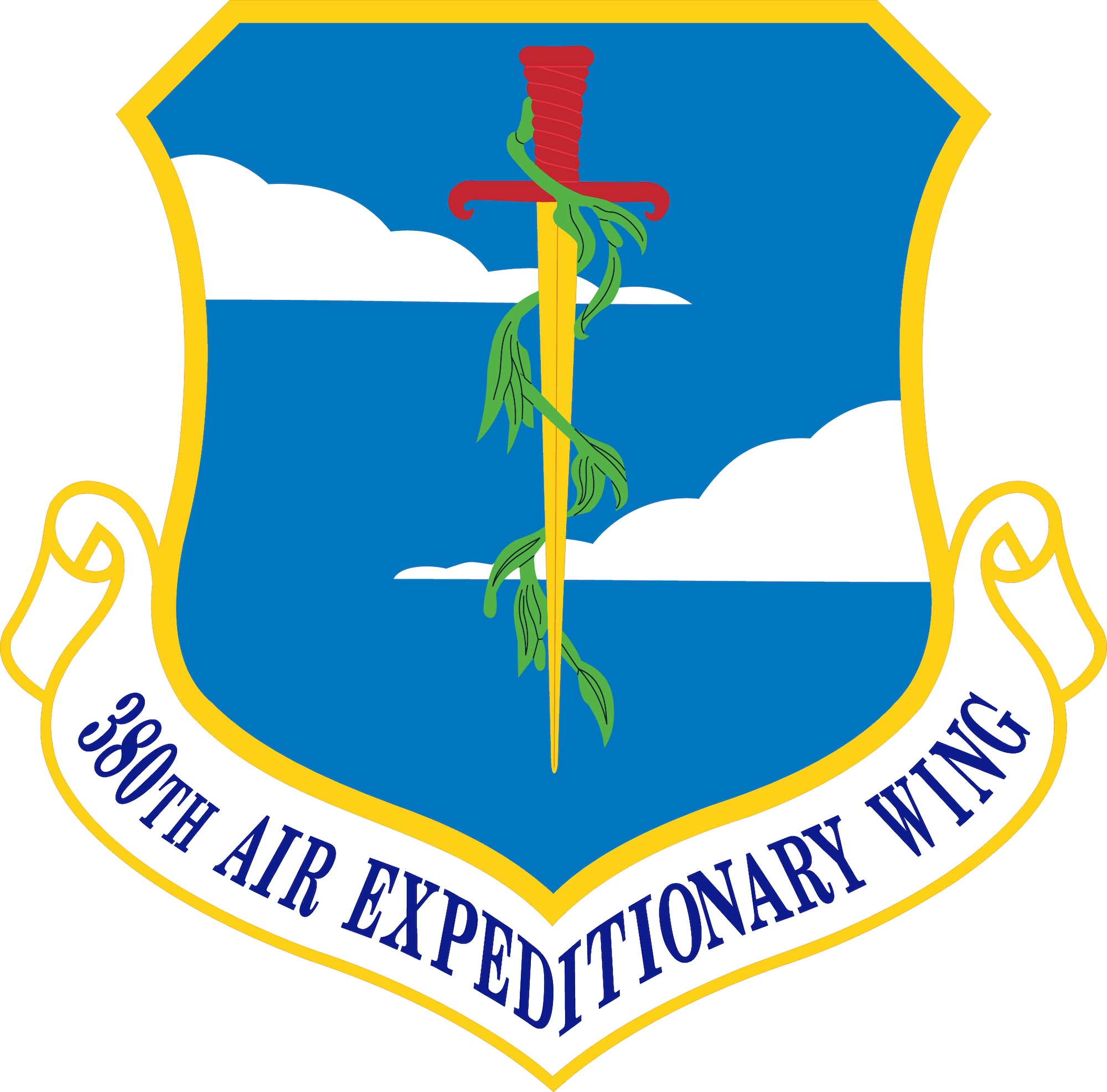 380th Air Expeditionary Wing (Color). Image provided by the Air Force Historical Research Agency. In accordance with Chapter 3 of AFI 84-105, commercial reproduction of this emblem is NOT permitted without the permission of the proponent organizational/unit commander. The image is 7x7 inches @ 300 ppi.