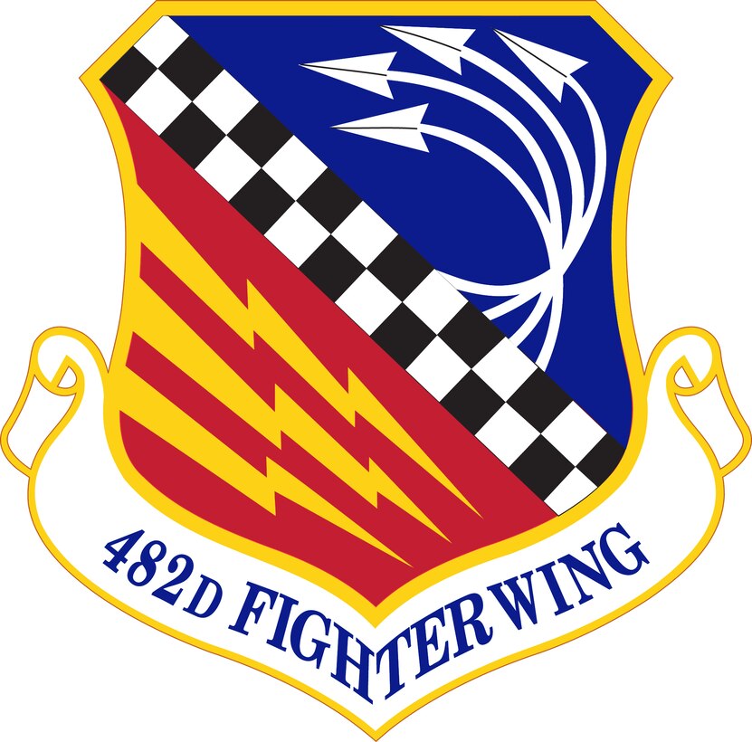 482d Fighter Wing Shield (Color). Image provided by the Institute of Heraldry. In accordance with Chapter 3 of AFI 84-105, commercial reproduction of this emblem is NOT permitted without the permission of the proponent organizational/unit commander. The image is 7x7 inches @ 300 dpi.