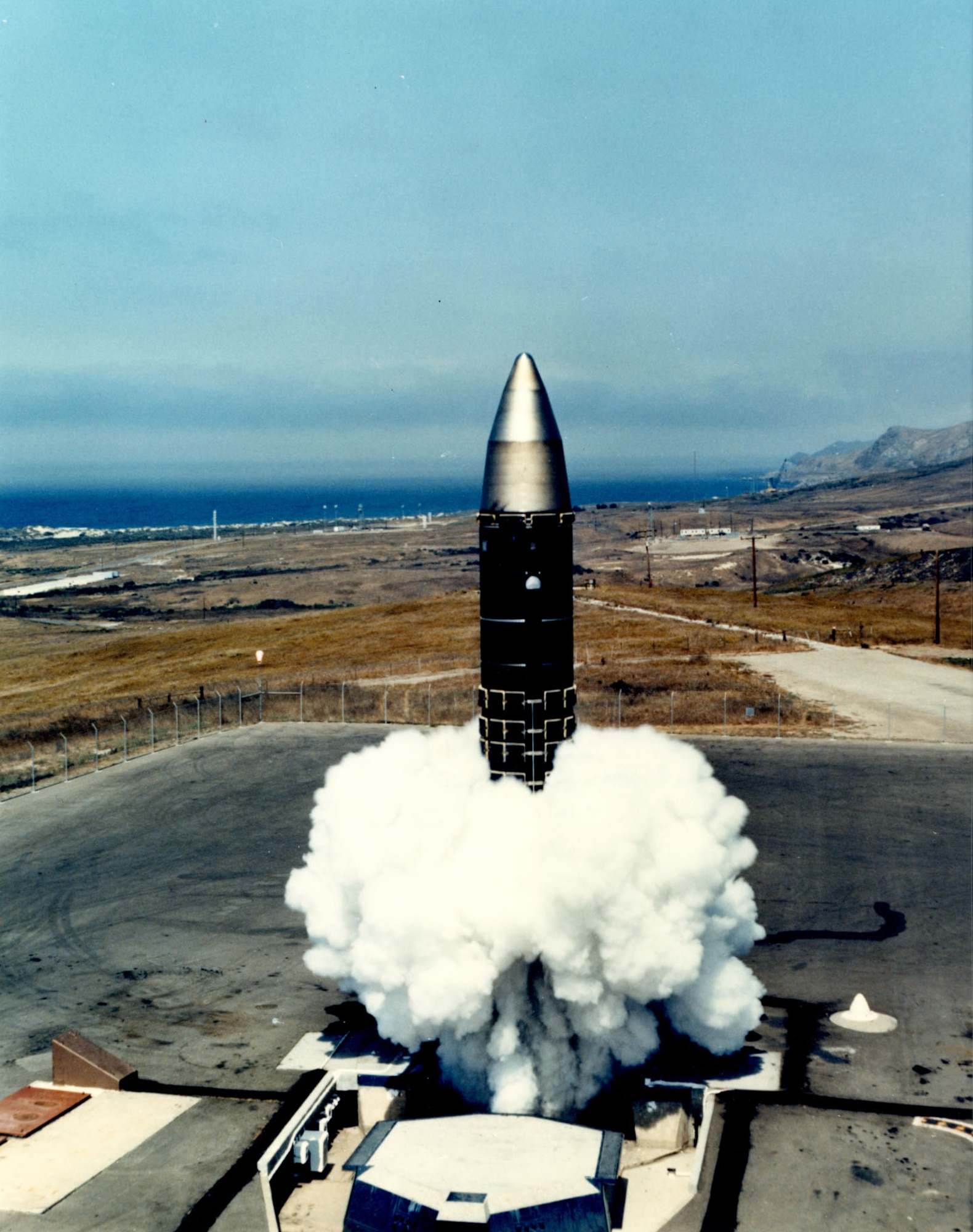 The cold launch system ejects Peacekeeper from its canister with high-pressure steam. (U.S. Air Force photo)