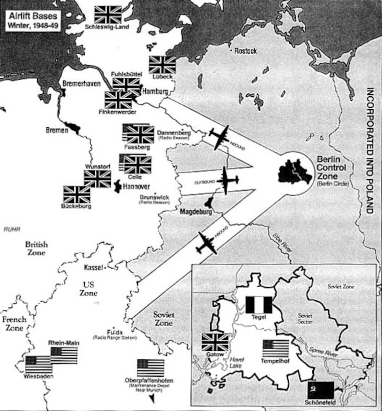Map of the Berlin Airlift Air Bases -Winter, 1948-1949 