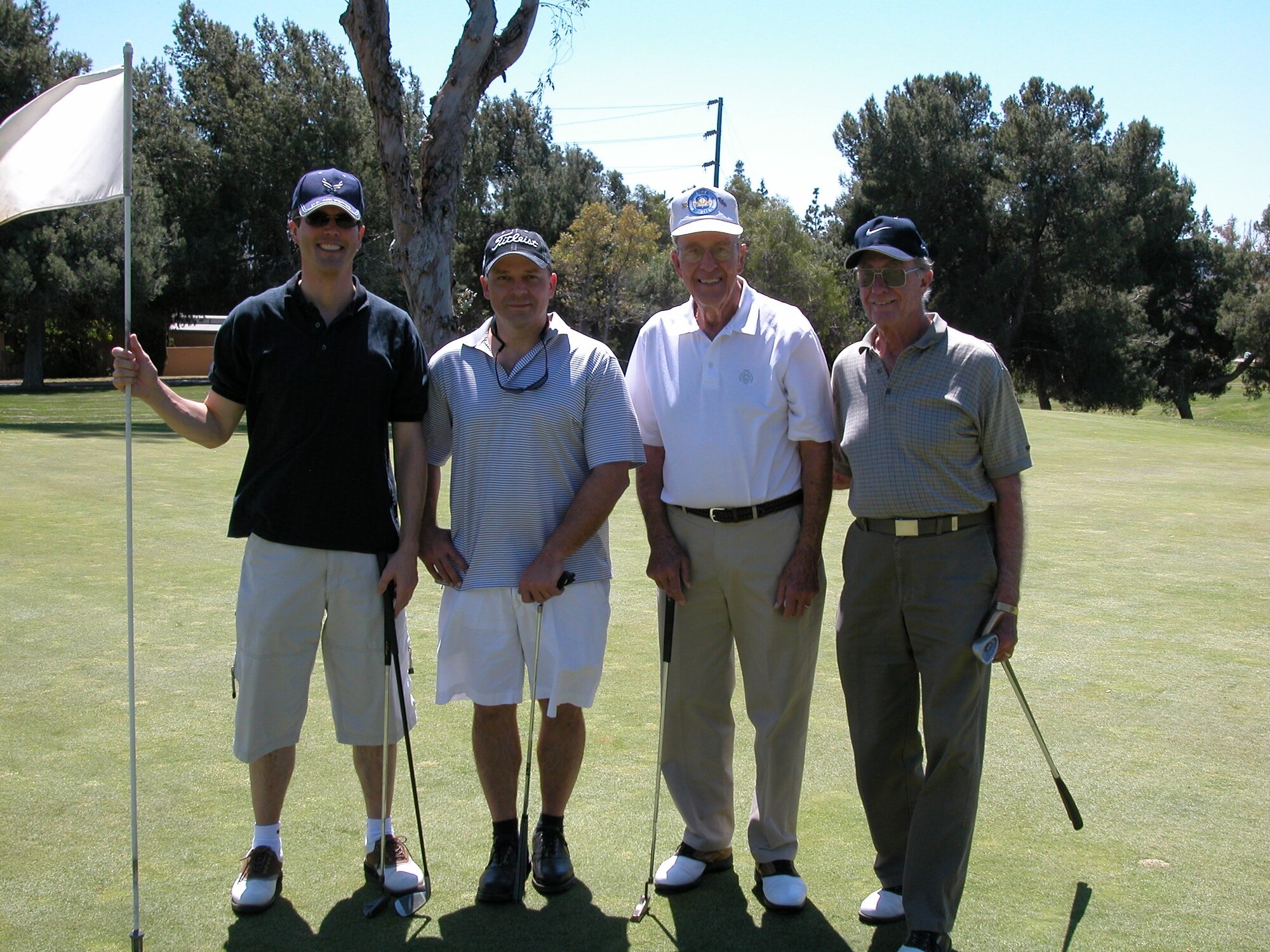 Team March golfers were hampered by a head wind at the annual Broken Shaft golf tournament where the civilians of the community won the team trophy by only 50 strokes. The annual golf game, organized by the Greater Riverside Chambers of Commerce for more than 30 years, saw about 40 players take the course. This year’s tournament again was played at Jurupa Golf Course. Awards were presented after the game for closest to the pin, low net score, low gross score and best ball net. The players enjoyed dinner in the club house as well as a good amount of teasing when the broken shaft trophy was presented.
Top Teams for Best Balls Net
1st Place: Mike Bowery, Hap Heublein, Tim Plein, Elaine Plein
2nd Place: Don Brower, Hal Austin, Jeff Barnson, Steve Barnett
Closest to the Pin# 3: Dana Hessheim
Closest to the Pin# 18: Chuck Manley
1st Low Gross: Phil Rizzo (25)
2nd Low Gross: Mike Lanahan (80)
1st Low Net: Cam LeBlanc (63)
2nd Low Net: Bill Kimble (66)
Winners of the Trophy: Team MAC 1349
Winners of the Broken Shaft: Team March 1399
(U.S. Air Force photo by Maj. Don Traud)