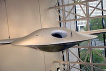 An RQ-3A Darkstar hangs in the Smithsonian Institution's National Air and Space Museum in a new exhibit of military unmanned aerial vehicles. The exhibit, which opened to the public April 24, includes six UAVs from all four services and will be on display for the next 10 years. The Darkstar integrated stealth technology into a UAV, but the project was soon abandoned. (U.S. Air Force photo/Staff Sgt. J.G. Buzanowski) 