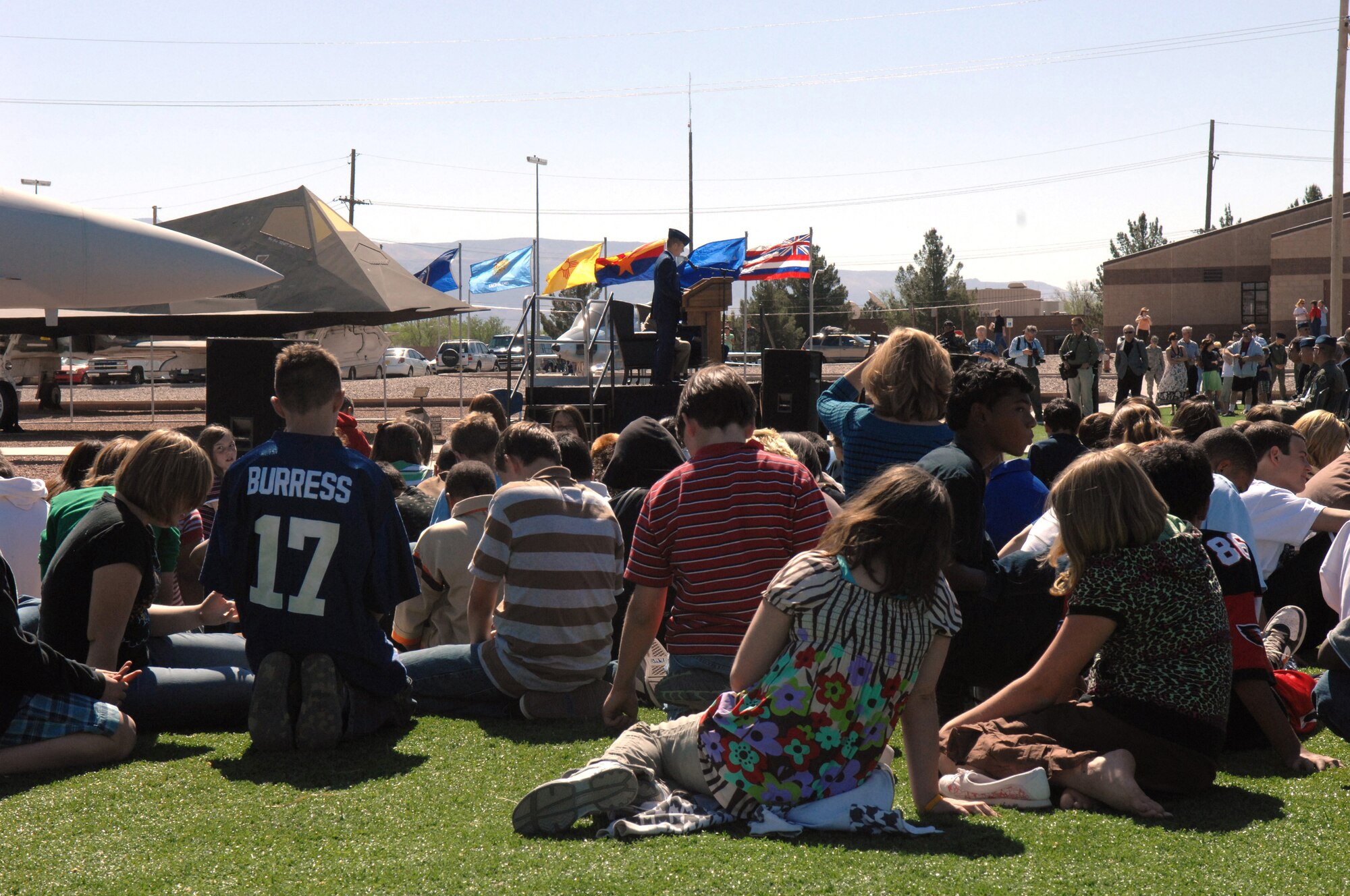 Students from Holloman middle school attend the Sunset Stealth F-117A Retirement Ceremony Apr 21, Holloman Air Force Base, N.M.
(U.S. Air Force photo/ Senior Airman Anthony Nelson Jr)
