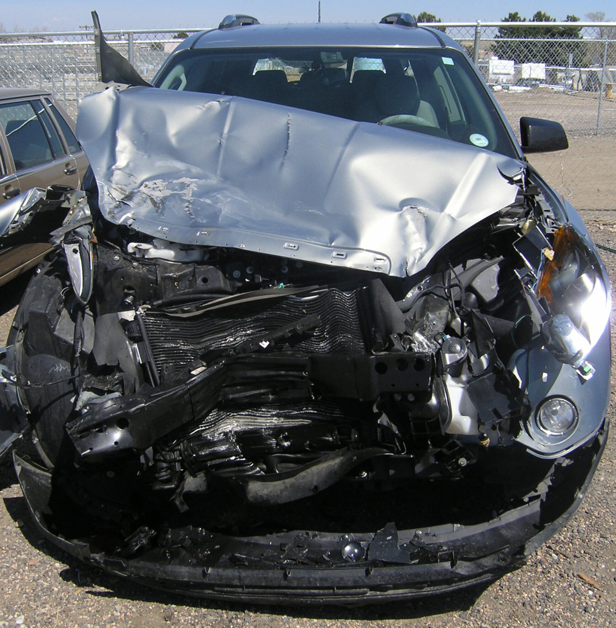 BUCKLEY AIR FORCE BASE, Colo. -- An officer, from the 460th Space Wing, and her children survived a head-on crash with another vehicle that ran a red light in Parker, Colo., April 22. The family walked away with a few bruises because they were wearing their seatbelts. (Courtesy photo)