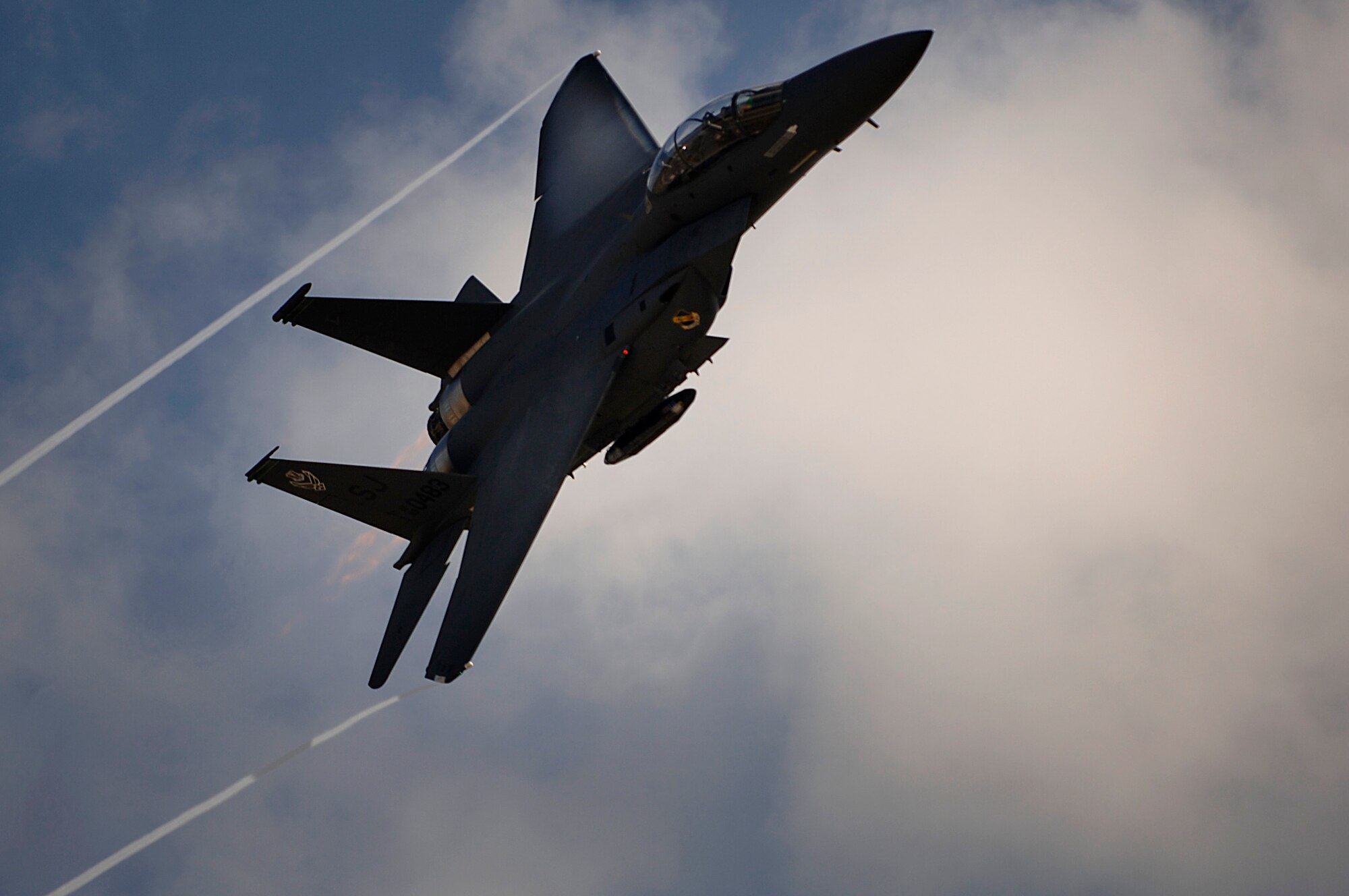 A F-15 Strike Eagle arrives on Charleston AFB for the 2008 "Wings Over Charleston" Air Expo April 24. The biennial expo hosted by the 437th Airlift Wing will allow Americans the opportunity to meet and greet Airmen and view civilian and military aircraft.  (U.S. Air Force Photo/Senior Airman Nicholas Pilch)