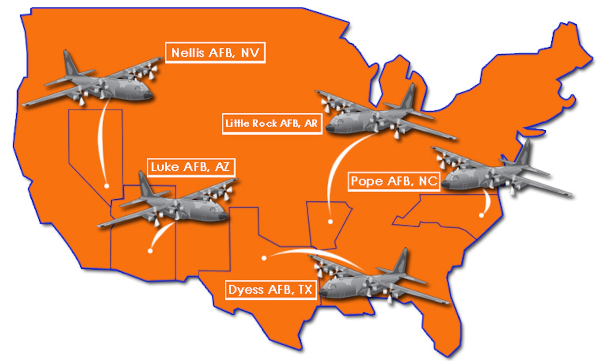 Ramstein's 37th Airlift Squadron recently sent two C-130 Hercules, three crews, and 30 maintenance personnel back to the U.S. for a two-month training mission. From April 17 to June 12, the two 37th AS C-130s will transit five bases – Pope AFB, N.C.; Little Rock AFB, Ark.; Dyess AFB, Texas; Yuma NAS, Ariz.; and Nellis AFB, Nev. The trip is also broken up into three phases to allow for crews and maintainers to fly from Europe and swap out the TDY personnel. Graphic by Airman 1st Class Kristen Sauls
