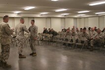 Major Dan Colvin, commanding oficer of Recruiting Station Twin Cities, takes a moment during the weekend to show his appreciation to the recruiters for a job well done.