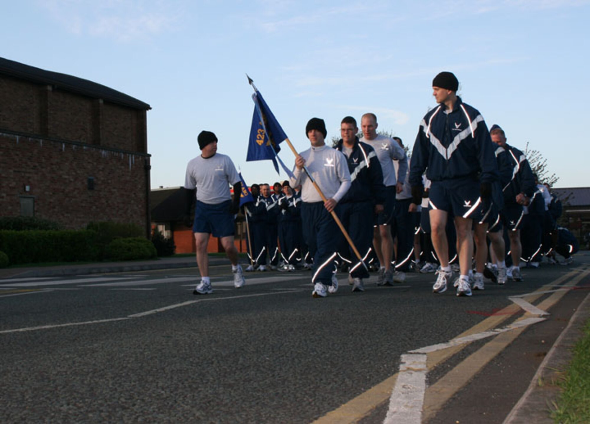 Members of the 423rd Security Forces Squadron get geared up for the Tri-Base Earth Day Warrior Run.