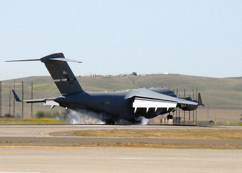 C-17 Tail Number 77172 arrives at Travis AFB CA, piloted by Brig Gen Mark S. Solo, Deputy Director, Air, Space and Information Operations, Headquarters Air Mobility Command. Tail Number 77172 is the twelfth of  thirteen C-17s to be delivered to Travis AFB.U.S. Air Force Photo by David W. Cushman, DAFC