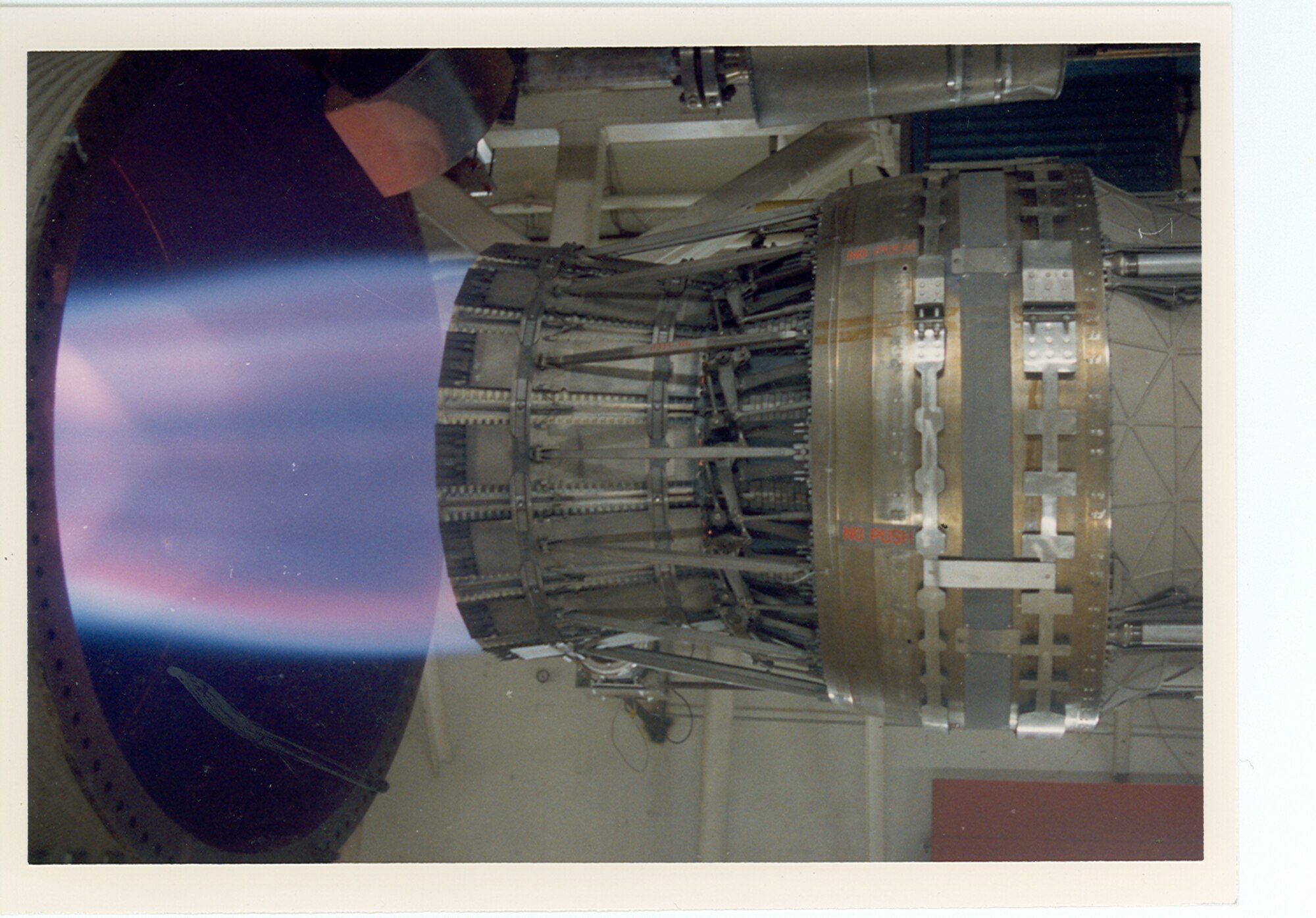 Engineers at Arnold Engineering Development Center, Arnold Air Force Base, Tenn., began ground testing the Pratt & Whitney F100 fighter jet engine April 29 as a major step toward certifying the first fighter engine to run on synthetic fuel.  AEDC engineers last tested the F101 engine that powers the B-1 Lancer. Pictured is an earlier AEDC test of the F100 engine. (AEDC photo) 