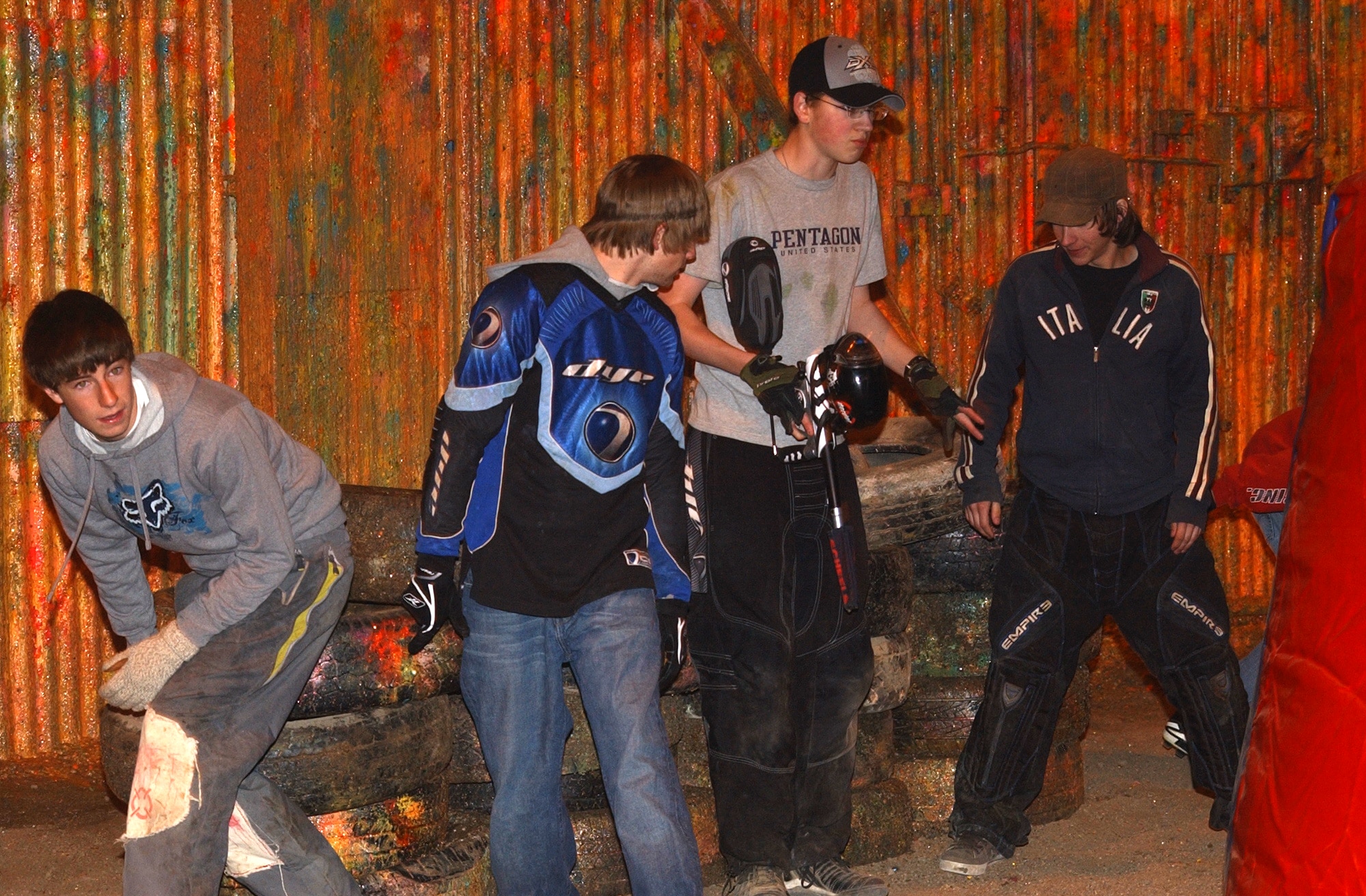 Malmstrom youth discuss their offensive strategy prior to Outdoor Recreation’s Spring Thaw Paintball Tournament in Hangar 1700 Saturday. The Great Falls Police Department and the Enforcing Underage Drinking Laws (EUDL) program co-sponsored the free paintball tournament and burger burn at Malmstrom. Fourteen five-person teams took part in the competition with one team coming from as far away as Chinook, Mont. Team Nightmare took first place and consisted of Mike Stevens, Devin Banks, Matt Stevens, Caleb Bliesner and Danny Campbell. (U.S. Air Force photo/Staff Sgt. Marcus McDonald)