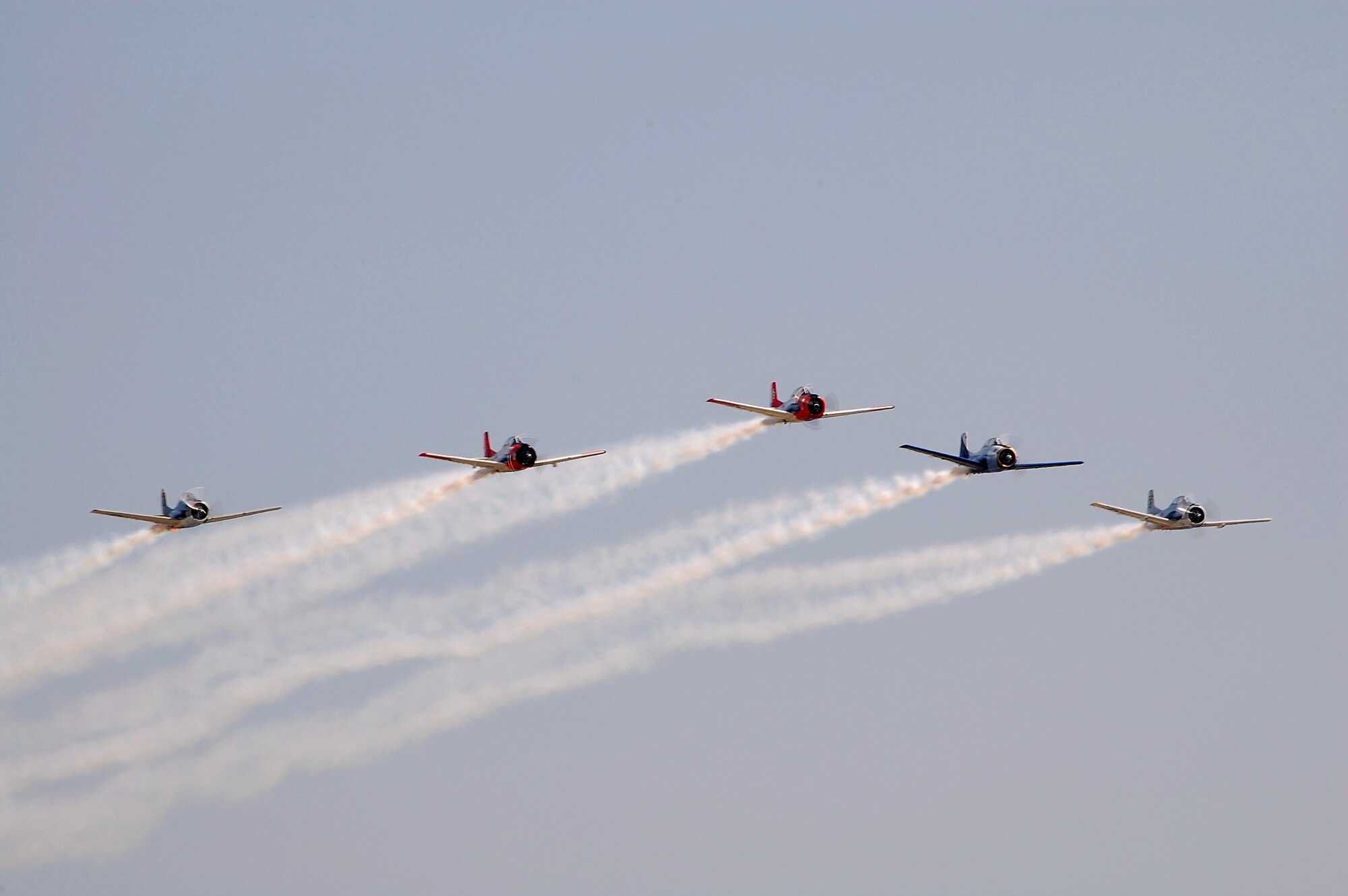 The T-28 Warbird Aerobatic Formation Demonstration Team, the Trojan Horseman, perform a pass across show center during the 2008 "Wings Over Charleston" Air Expo at Charleston AFB April 26. (U.S. Air Force photo/Cailynn Houlihan)