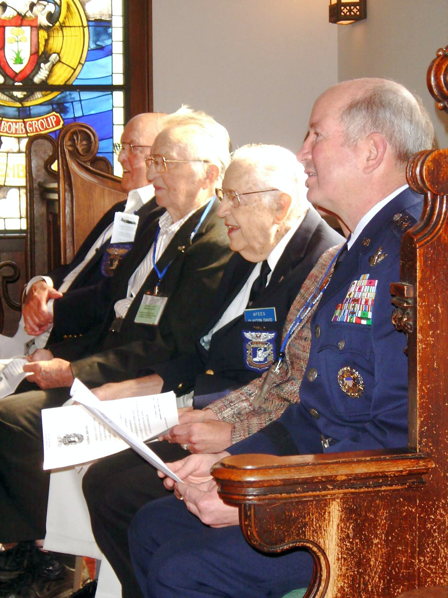 Air Force Vice Chief of Staff Gen. Duncan J. McNabb sits with members of the Air Forces Escape and Evasion Society April 26 during their 44th annual reunion near Savannah, Ga. General McNabb was the keynote speaker for the event, held in honor of Air Force veterans who were forced down behind enemy lines and avoided or escaped capture during World War II. (Courtesy photo)

