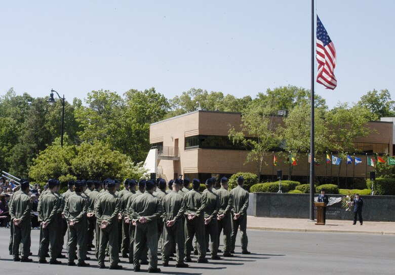 Members of the 43rd Flying Training Squadron, 50th Flying Training Squadron and Specialized Undergraduate Pilot Training 08-14 stand in formation at the memorial service Tuesday. (U.S. Air Force photo Airman Josh Harbin)