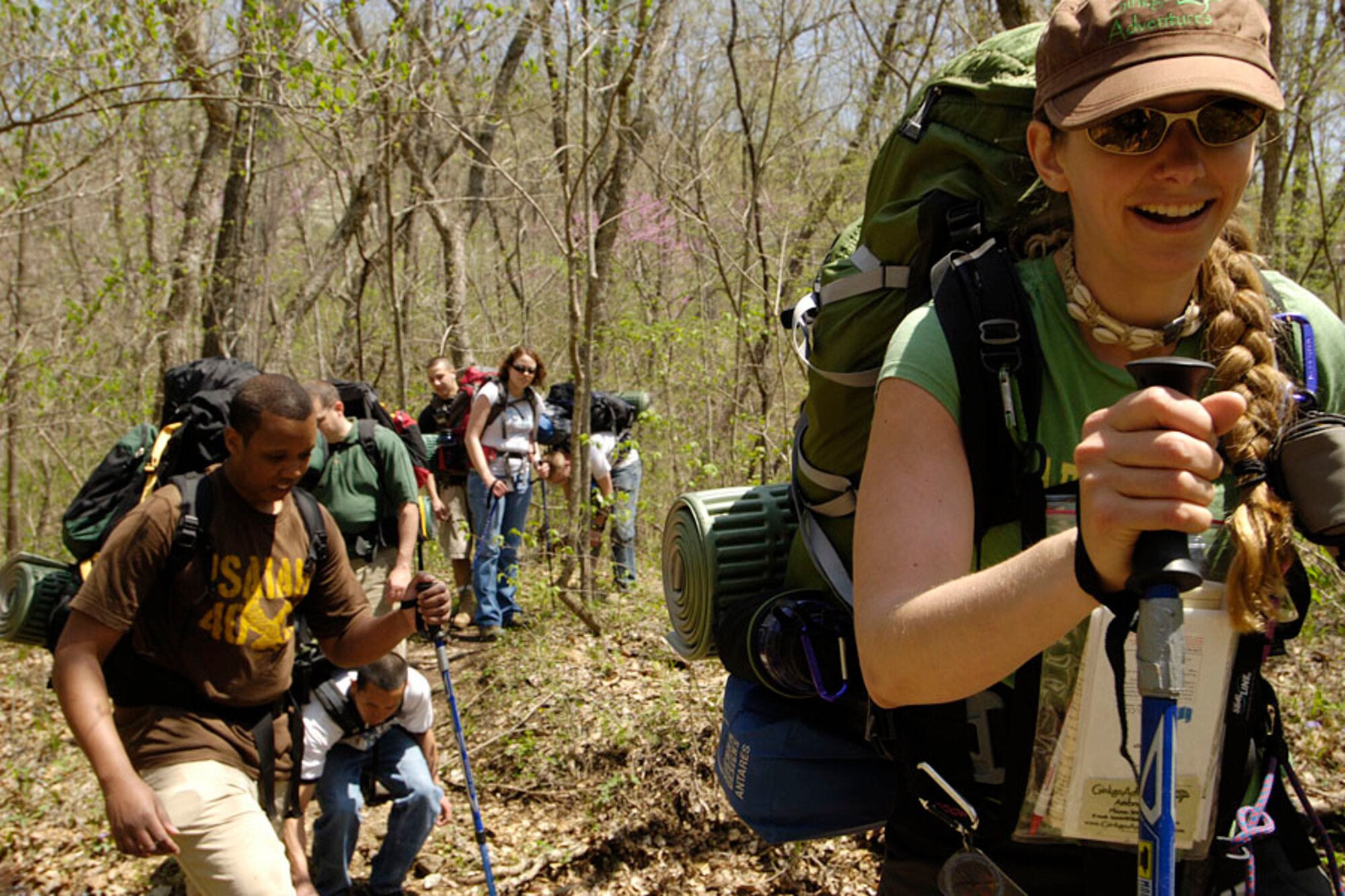 SCOTT AIR FORCE BASE, Ill. -- Ms. Riehl leads a tour group os Scott servicemembers on a 10-mile backpacking expedition to their campsite in Meramec State Park, Mo. (U.S. Air Force photo/Airman 1st Class Giovanna Squadrito)