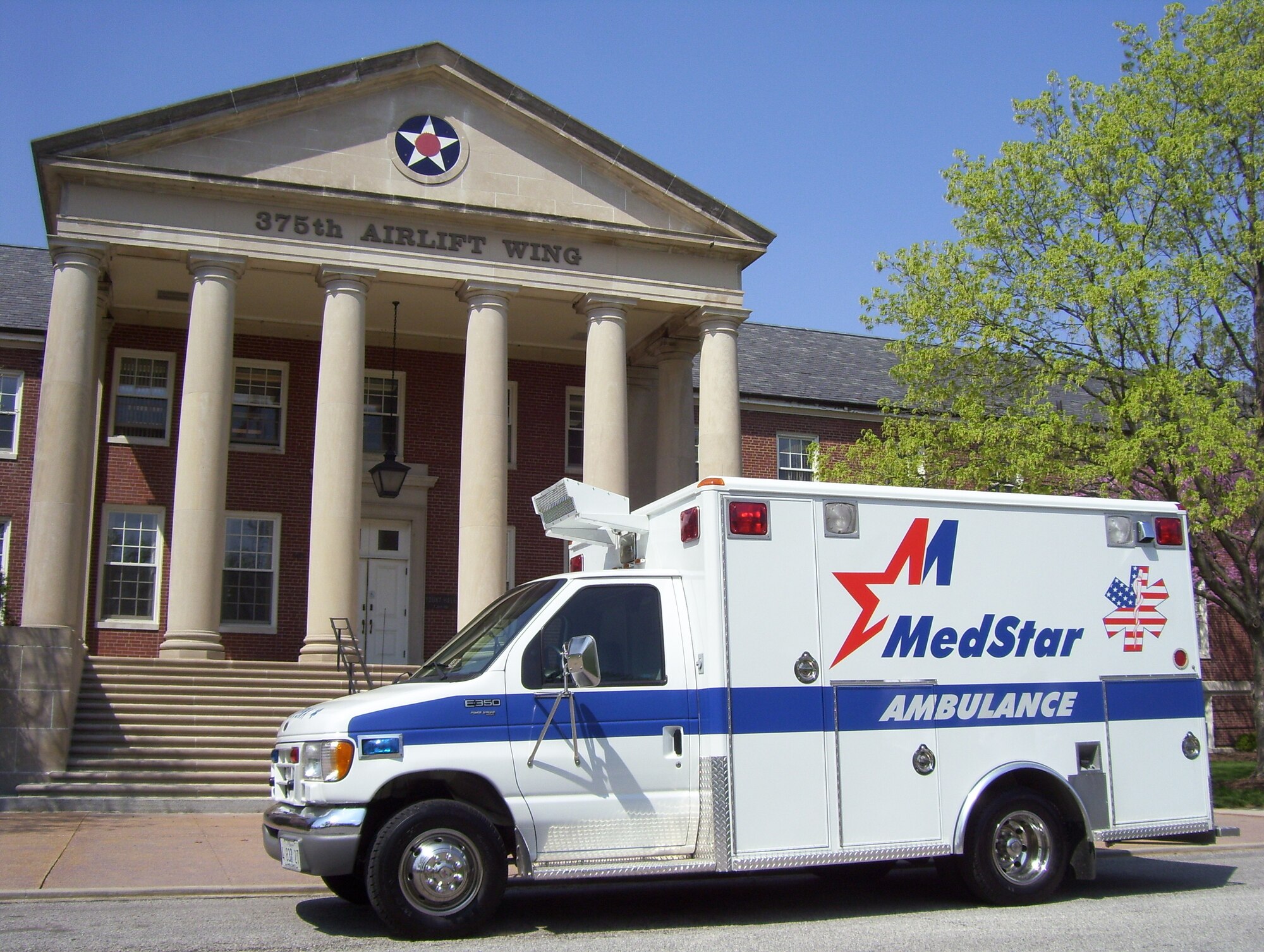 SCOTT AIR FORCE BASE, Ill. -- MedStar Ambulance took over emergency medical services for Scott Air Force Base Monday. A Medstar unit will be based at Scott 24 hours a day, housed at firehouse one. If and when that unit is on a call, a second unit will be posted on base to provide full coverage. The average call volume on Scott is about 30 calls per month. MedStar will serve an estimated 40,000 people living or working on Scott each day. The need for a private ambulance service on Scott is a result of the 2005 Base Realignment and Closure, which caused the downgrade of the base hospital to a clinic and funding was removed to staff the base ambulances.  (U.S. Air Force photo/Monte Miller)