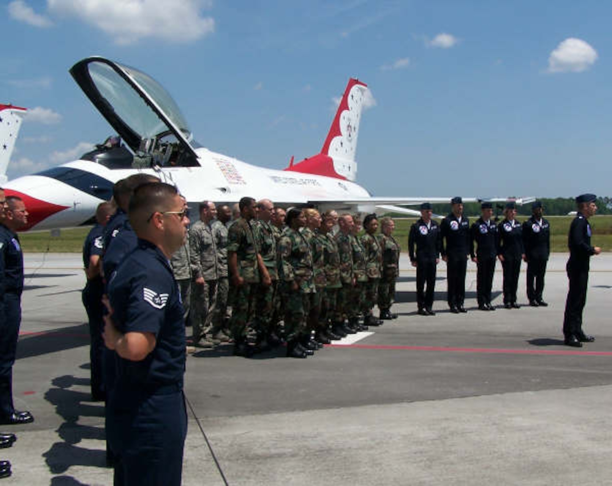 The Thunderbird reenlistment ceremony reenlisted eighteen individuals from the 315th Airlift Wing, Charleston Air Force Base, S.C., on April 25th.  The reenlistment ceremony was the largest that the Thunderbirds have done to date. (courtesy photo)