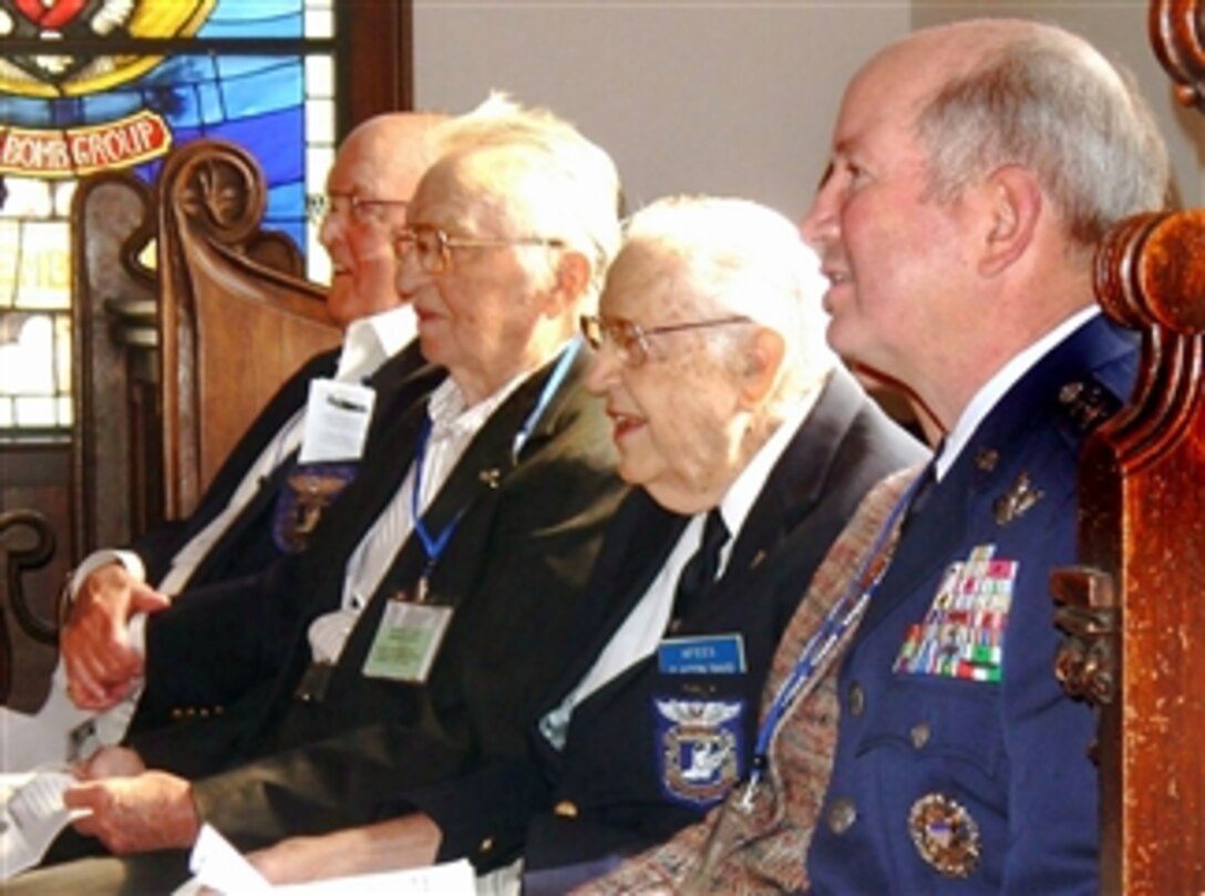 U.S. Air Force Vice Chief of Staff Gen. Duncan J. McNabb sits with members of the Air Force Escape and Evasion Society, April 26, 2008, during their 44th annual reunion near Savannah, Ga. McNabb was the keynote speaker for the event held in honor of Air Force veterans who were forced down behind enemy lines and avoided or escaped capture during World War II.