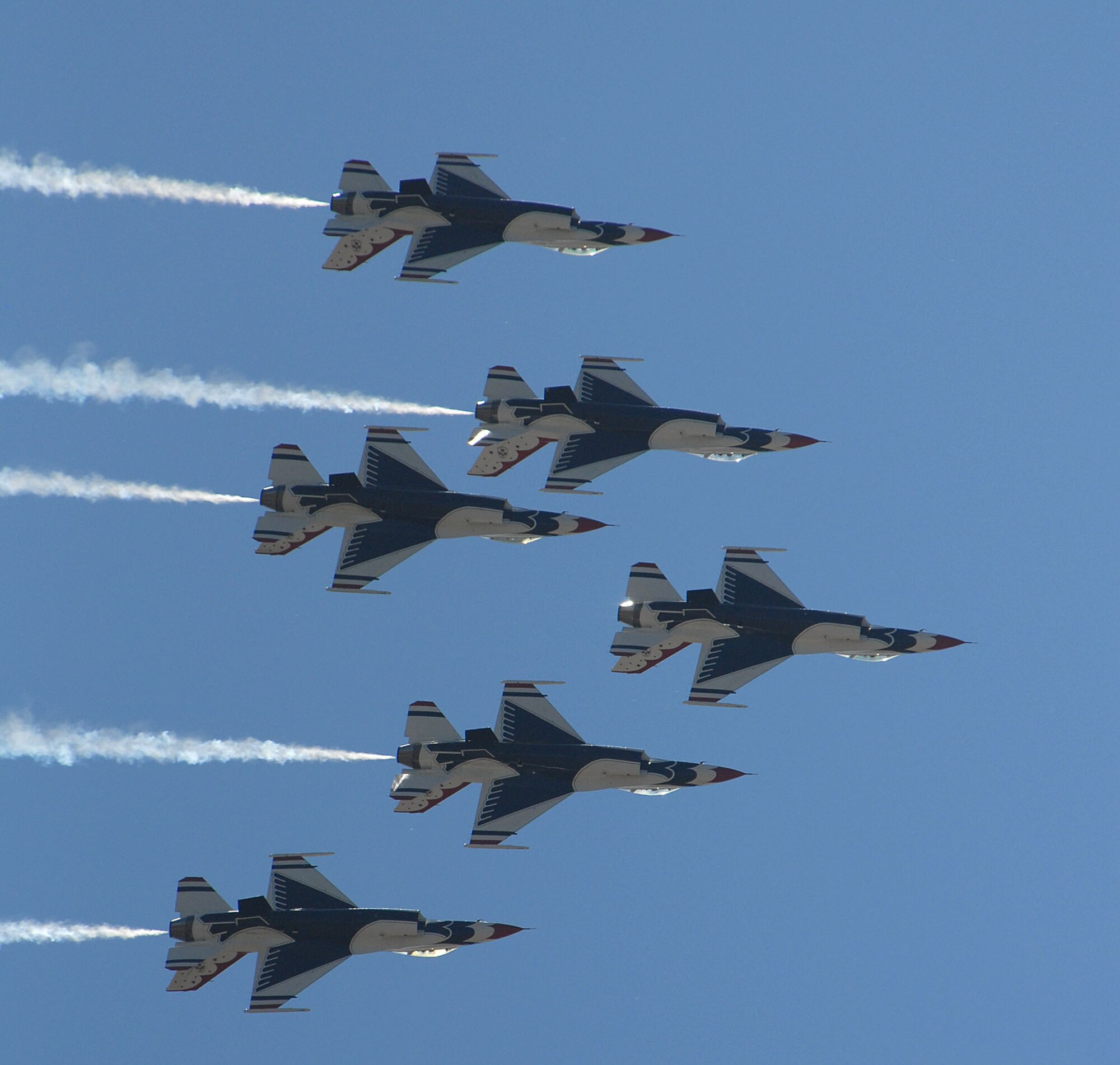 All six Thunderbirds form the Thunderbird Diamond Formation during the air show July 23 (Photo by Shelley Raffl).