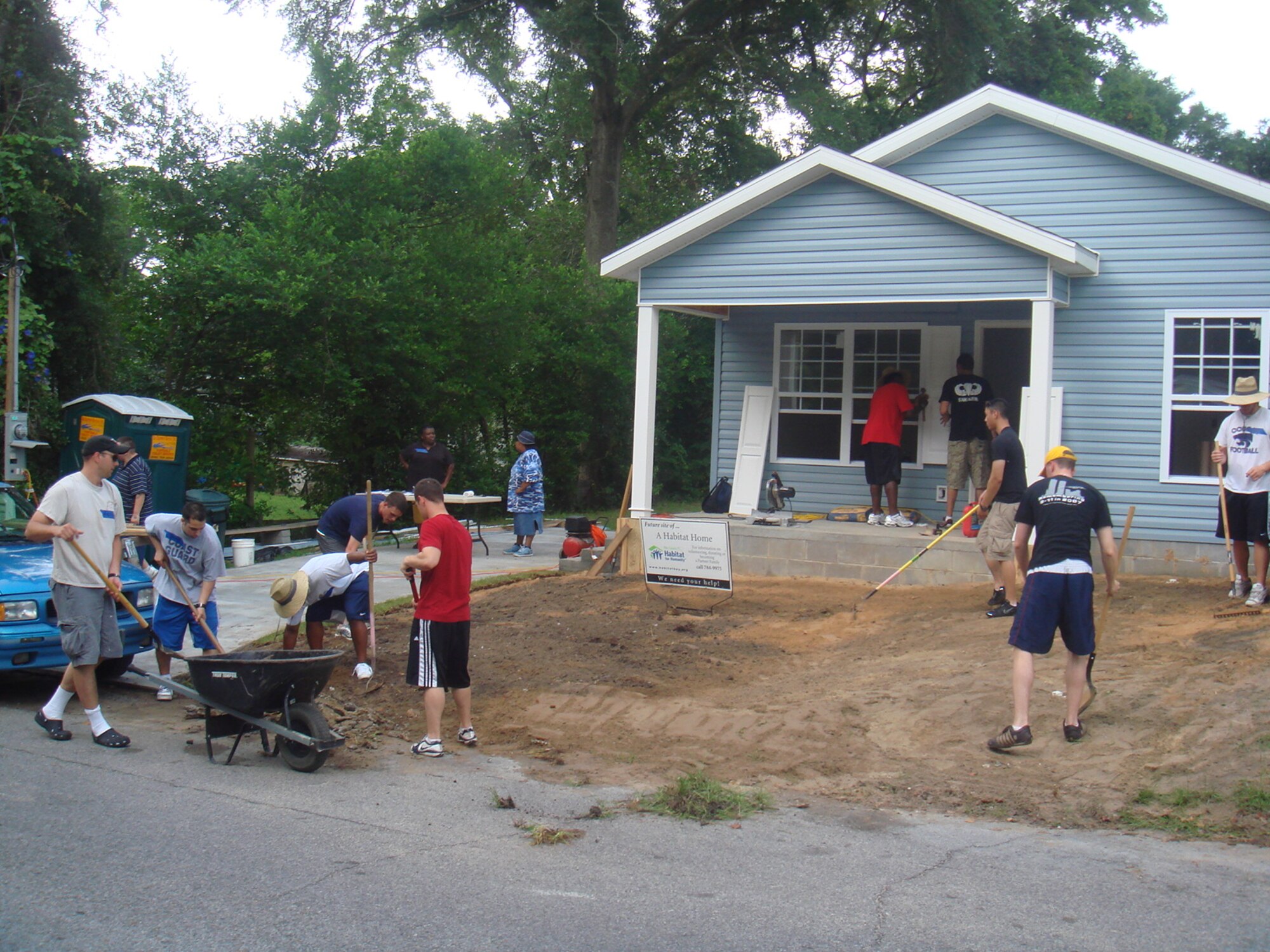 U.S. Air Force Academy cadets and Tyndall service members participated in a local "Habitat for Humanity" volunteer opportunity in July. A group of eight cadets from the Air Force Academy spent two-weeks visiting Tyndall to learn more about Air Force operations, organization structure and training. During their stay, the cadets shadowed officers, toured the installation and participated in community relations events.