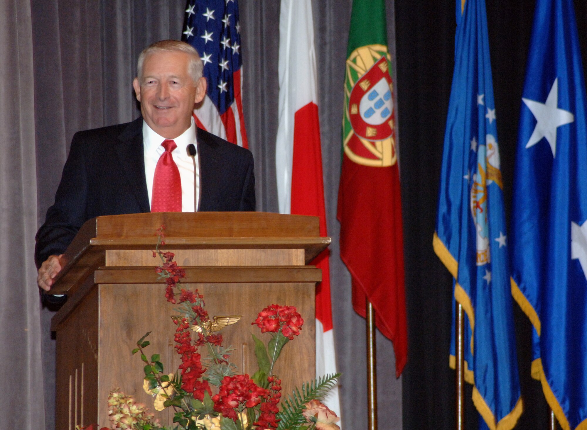 Retired Maj. Gen Harold Cross, former Adjutant General, Mississippi National Guard, speaks at the Specialized Undergraduate Pilot Training class 08-12 graduation Friday at Kaye Auditorium. (U.S. Air Force photo by Airman Josh Harbin) 