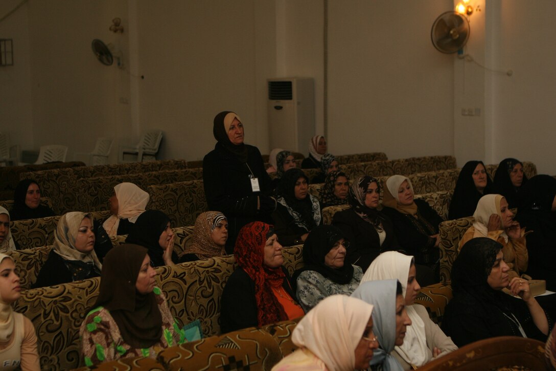 RAMADI, Iraq (August 6, 2008) - Women gather at the Ramadi Sunni Endowment Center for the "Women of Tomorrow" women's conference August 4. The purpose of the conference was to give the women who attended a chance to discuss common issues in today’s Iraqi society and educate the women about opportunities and support that is available to them. (Official U.S. Marine Corps photo by Lance Cpl. Casey Jones) (RELEASED)