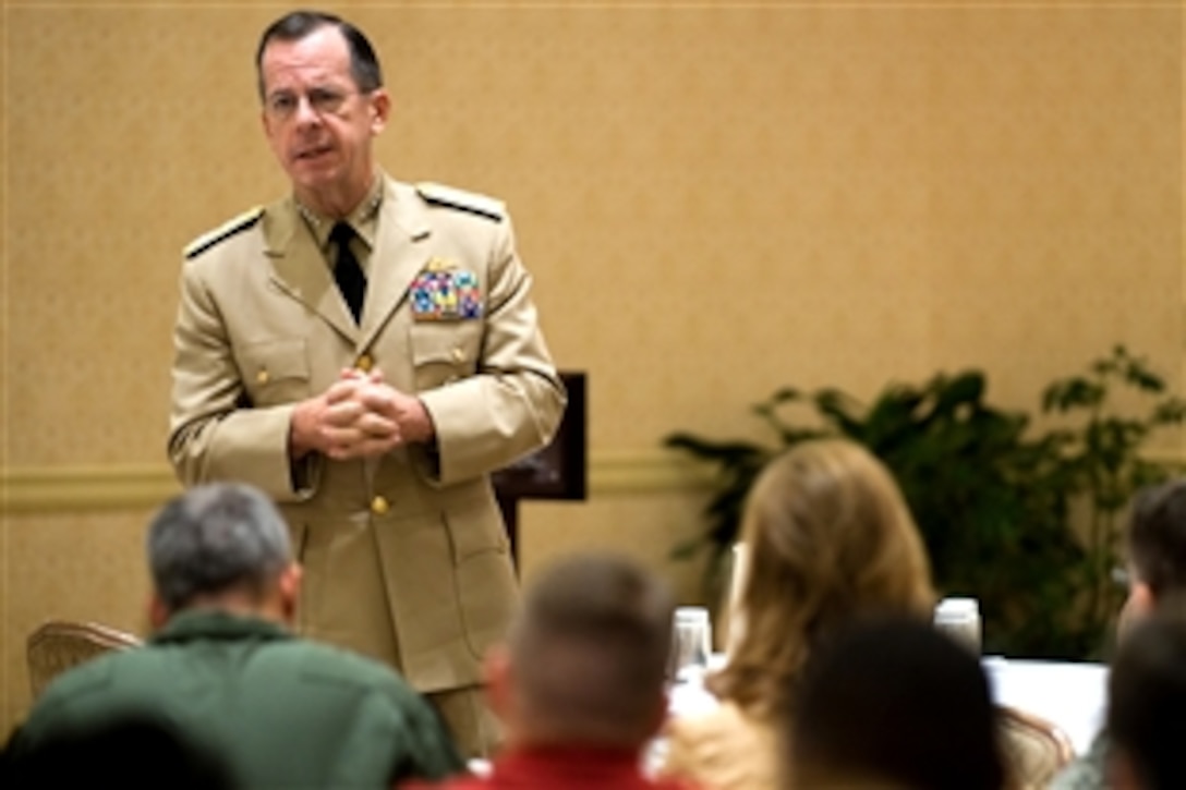 U.S. Navy Adm. Mike Mullen, chairman of the Joint Chiefs of Staff, addresses the U.S. Air Force Senior Leadership Orientation Course in Washington, D.C., Aug. 5, 2008. 