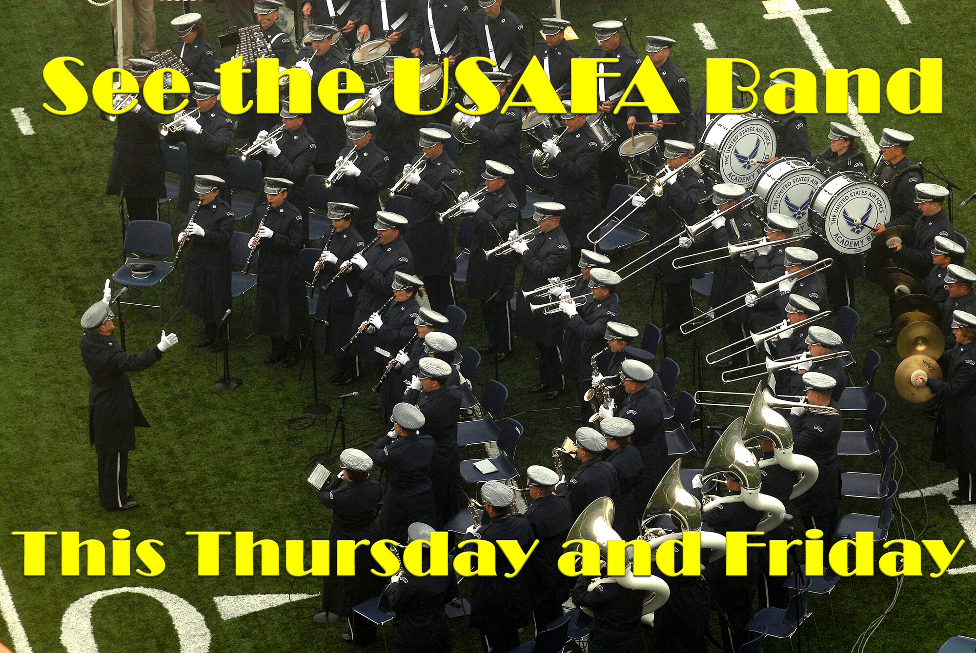 The U.S. Air Force Academy Band hosts the 2008 Air Force Musicians Association Conference and Reunion Aug. 7-8 in Colorado Springs, Colo. Several events and performances including a vocal clinic 8:30-10:30 a.m. at Antlers Hilton and a wind clinic 10:35-11:15 a.m. at Pikes Peak Center Aug. 7. On Aug. 8, a percussion clinic 2:30-4 p.m. and a "Summertime Favorites" show 7-9 p.m. at Pikes Peak Center, featuring the AFMA and the USAFA Band together. Get your free tickets at the Pikes Peak Center box office anytime. For more information, call the USAFA Band at 556-9916. (U.S. Air Force photo illustration/Senior Airman Stephen Collier)